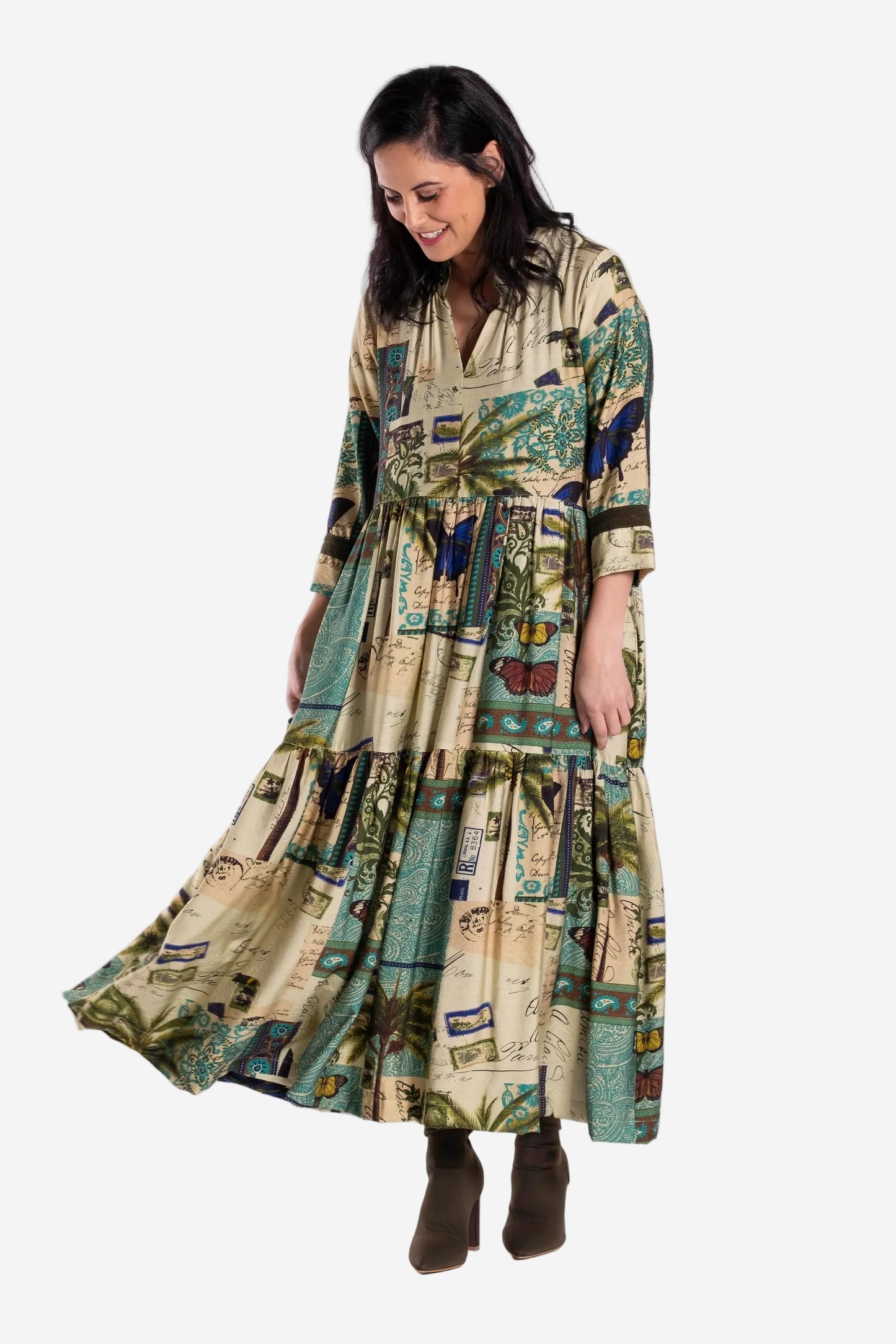 JELLICOE COLLAR TIERED DRESS - POSTAGE PRINT - THE VOGUE STORE