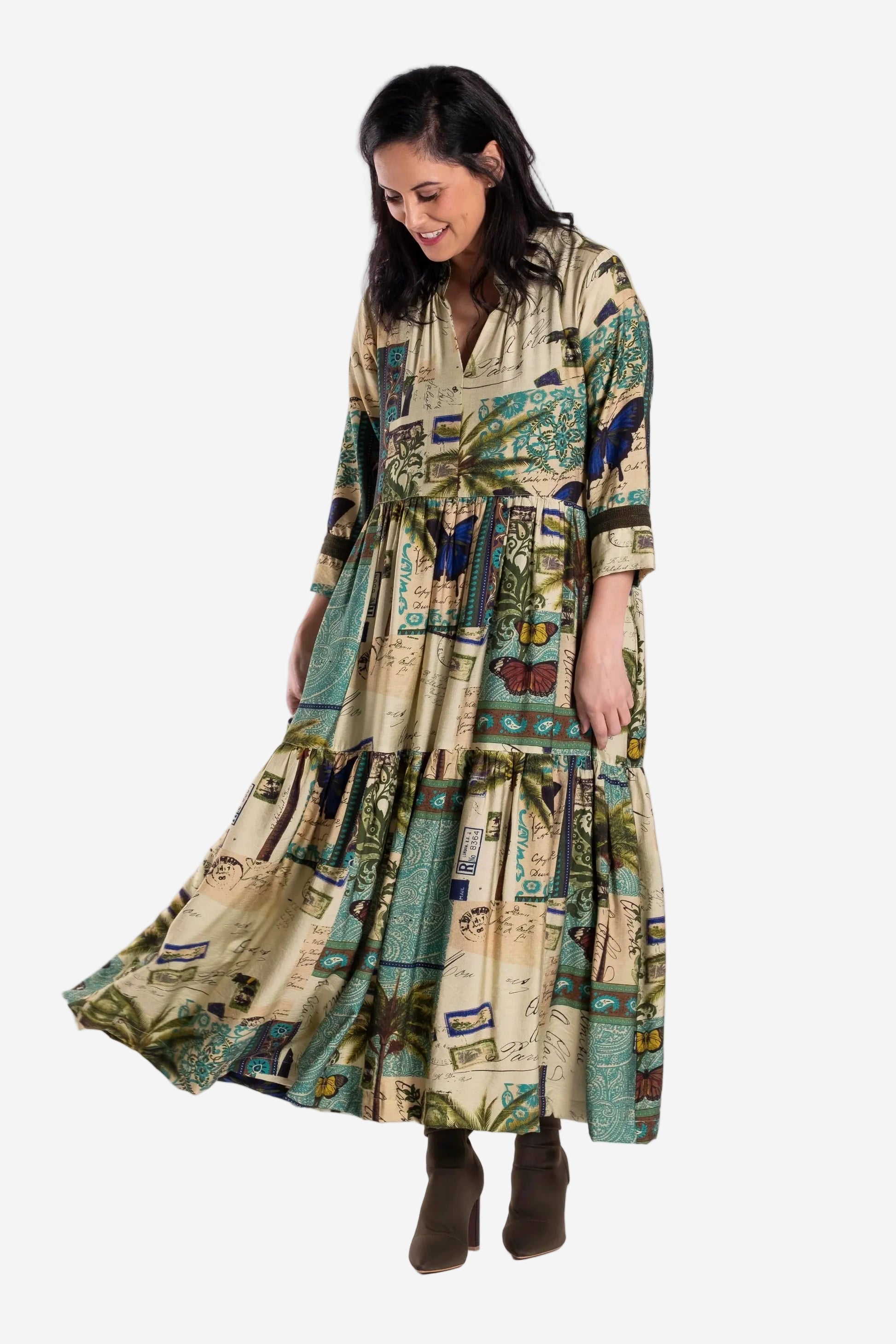 JELLICOE COLLAR TIERED DRESS - POSTAGE PRINT - THE VOGUE STORE