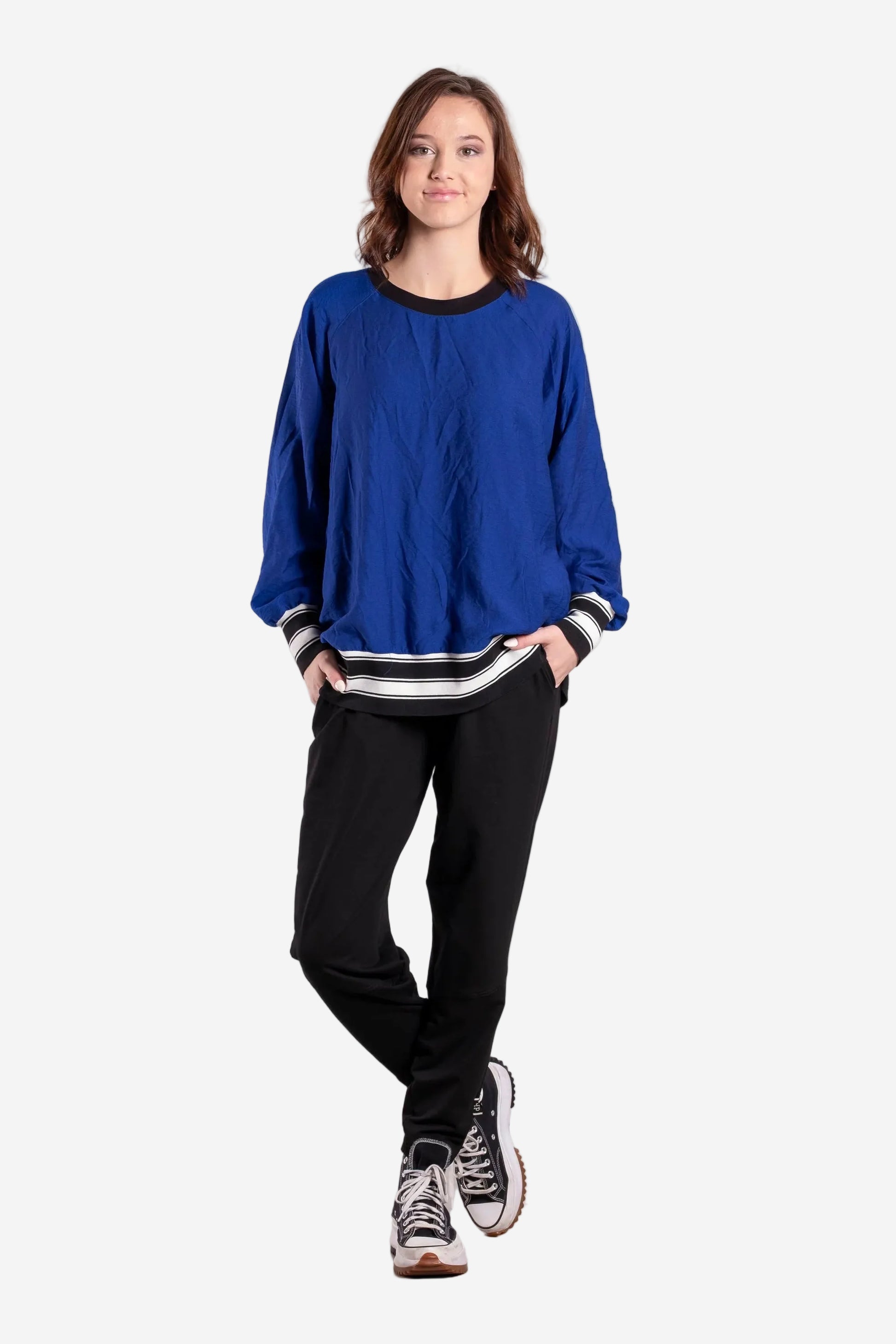 DEEANNE HOBBS TEAM SWEATER TOP - ARTIC SKY - THE VOGUE STORE