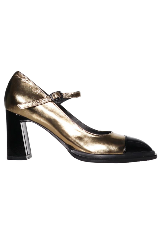MINX MISS M - BLACK PATENT/OLD GOLD - THE VOGUE STORE