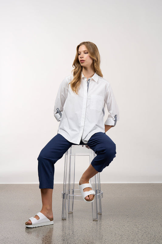 MADLY SWEETLY MIXED MEDIA SHIRT - WHITE - S25 - THE VOGUE STORE