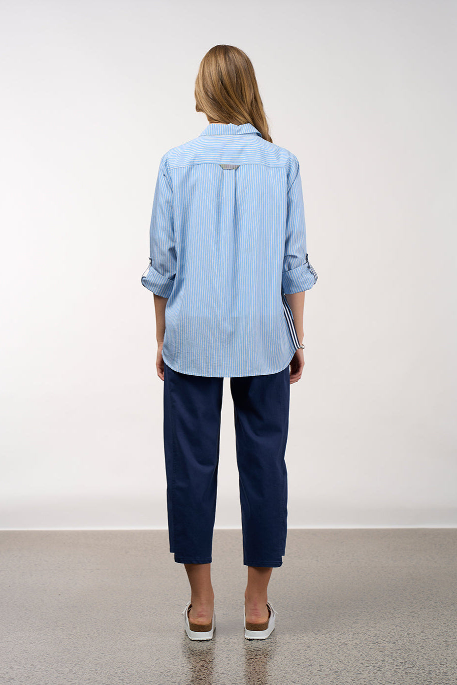 MADLY SWEETLY MIXED MEDIA STRIPE SHIRT - CHAMBRAY STRIPE - THE VOGUE STORE