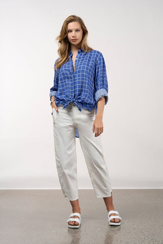 MADLY SWEETLY WAVELENGTH SHIRT - CORNFLOWER WHITE - THE VOGUE STORE