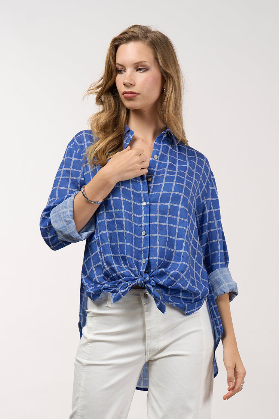 MADLY SWEETLY WAVELENGTH SHIRT - CORNFLOWER WHITE - THE VOGUE STORE