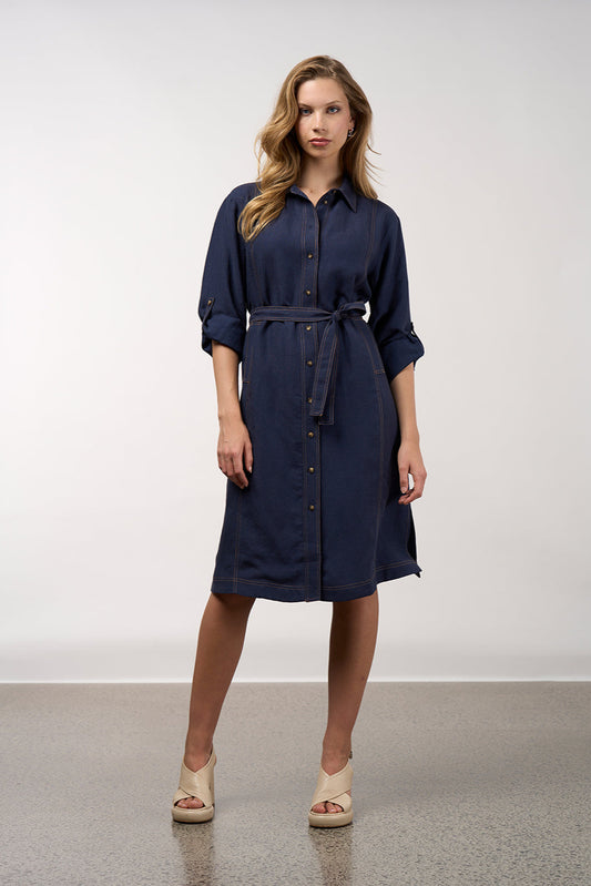 MADLY SWEETLY ASPECT TRENCH DRESS - NAVY - THE VOGUE STORE