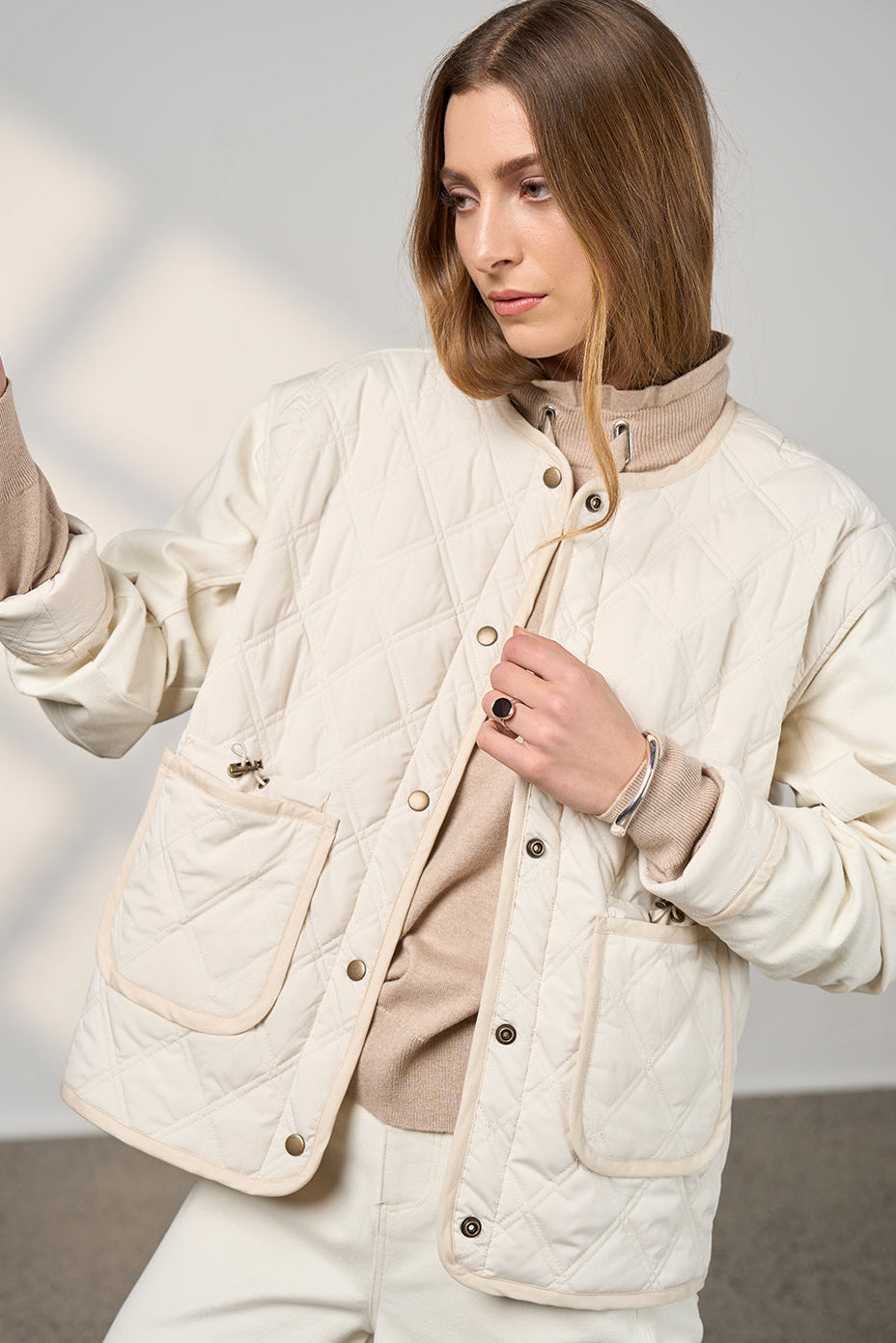 MADLY SWEETLY TETRIS JACKET - VANILLA - THE VOGUE STORE