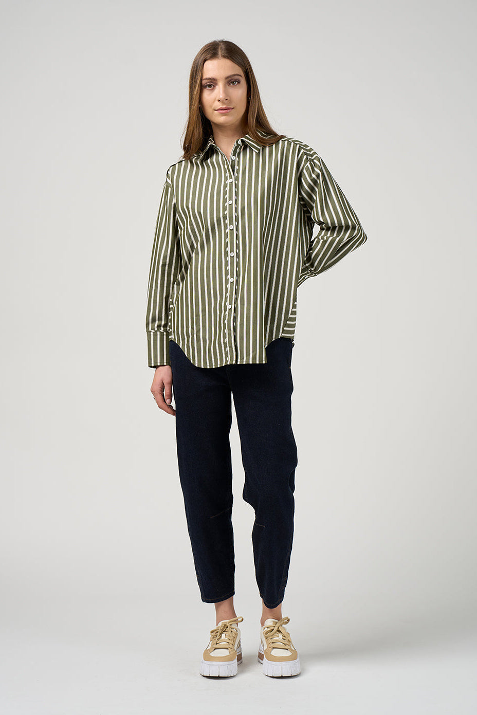 MADLY SWEETLY DIRECTION STRIPE SHIRT - SAGE - THE VOGUE STORE