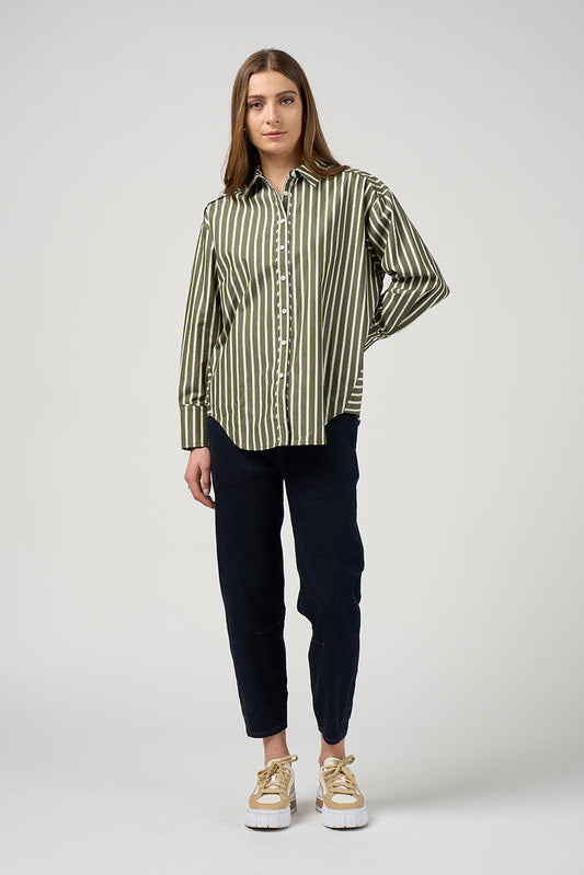 MADLY SWEETLY DIRECTION STRIPE SHIRT - SAGE - THE VOGUE STORE