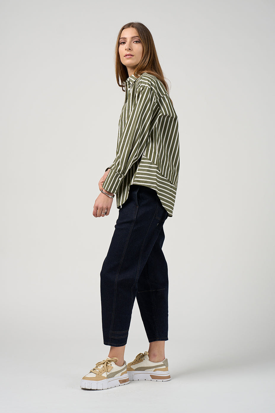 MADLY SWEETLY DIRECTION STRIPE SHIRT - SAGE - THE VOGUE STORE