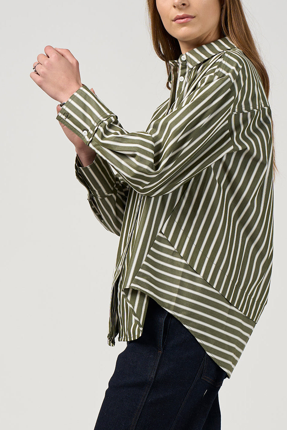 MADLY SWEETLY DIRECTION STRIPE SHIRT - SAGE - THE VOGUE STORE
