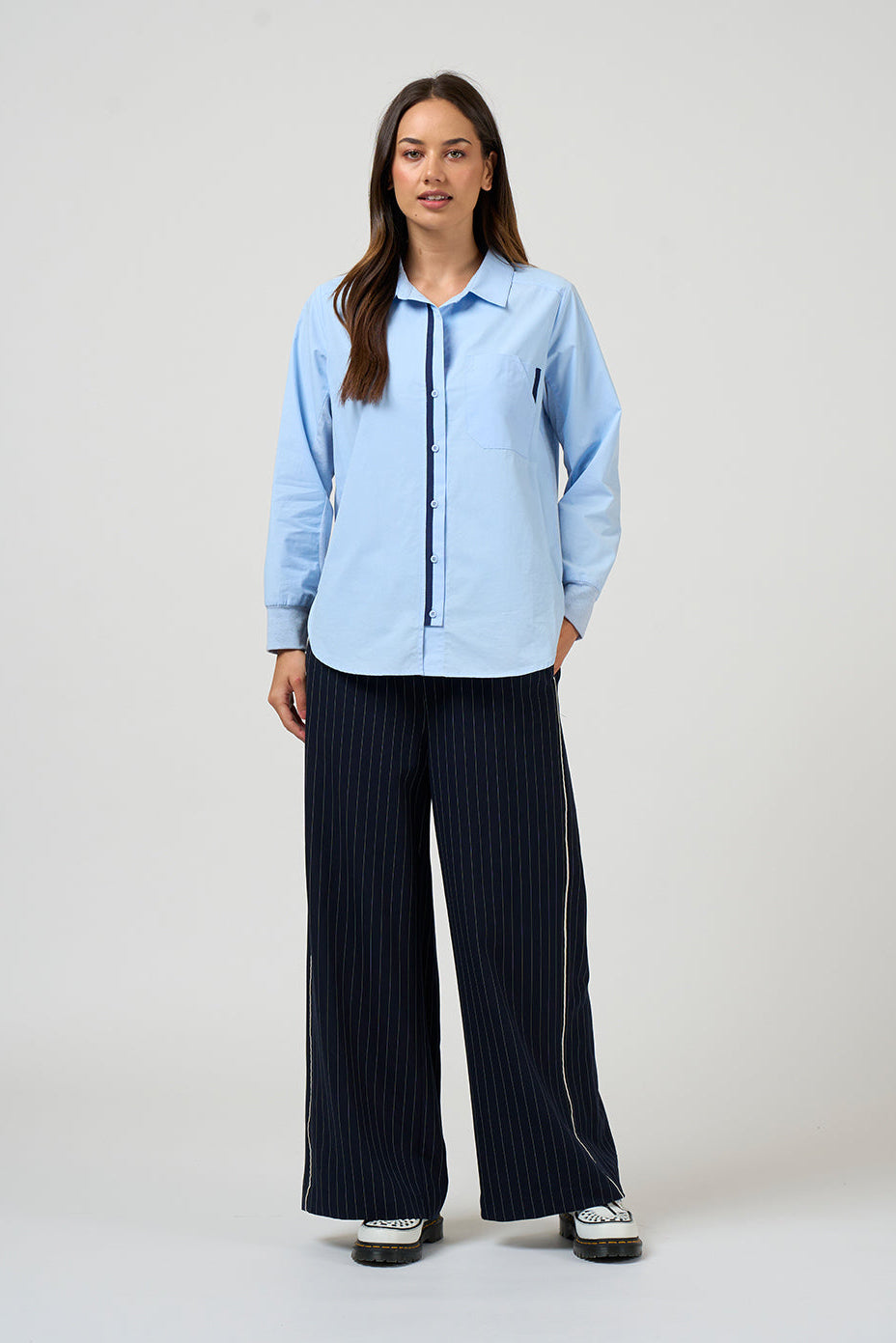 MADLY SWEETLY MIXED MEDIA SHIRT - SKY - THE VOGUE STORE