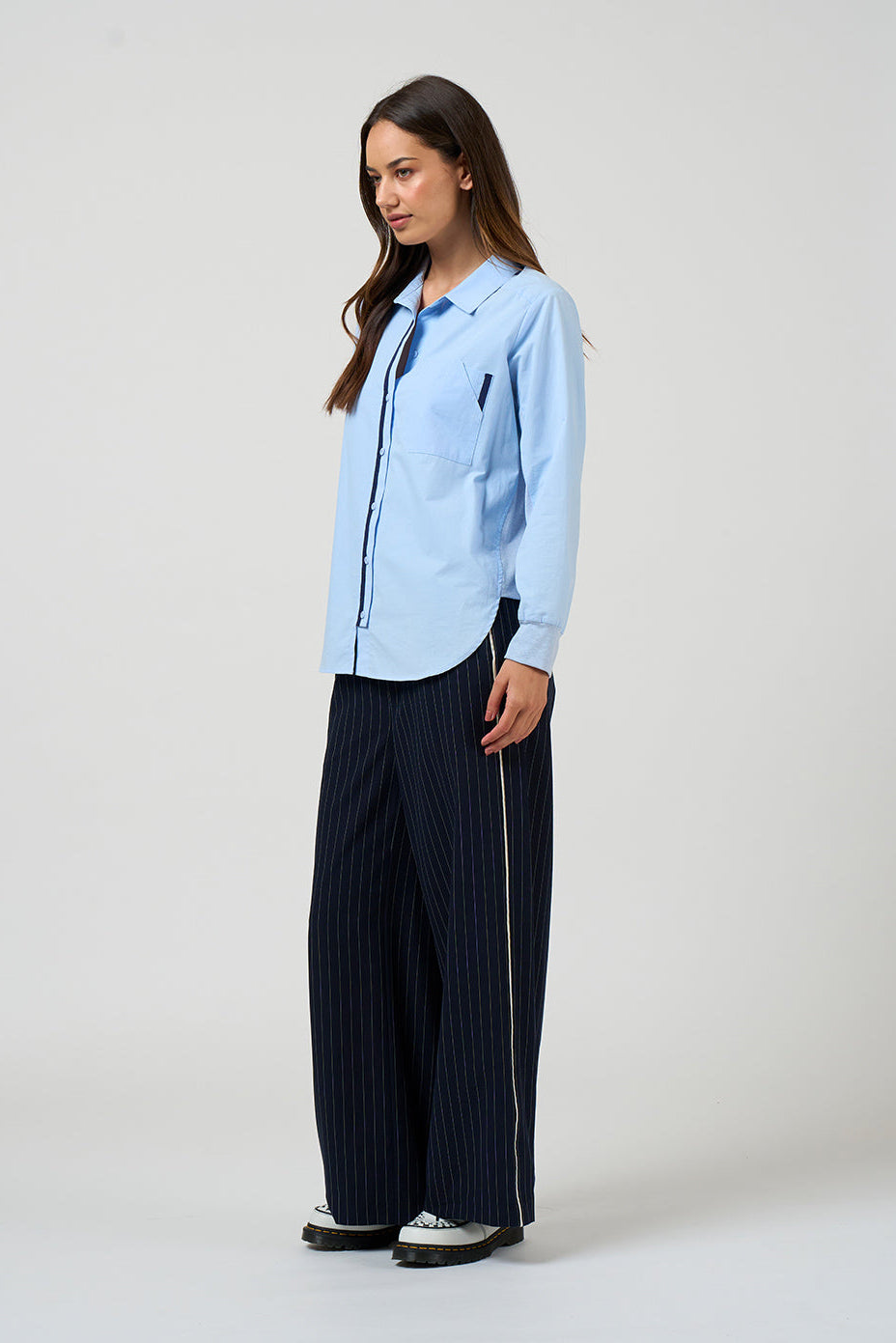 MADLY SWEETLY MIXED MEDIA SHIRT - SKY - THE VOGUE STORE
