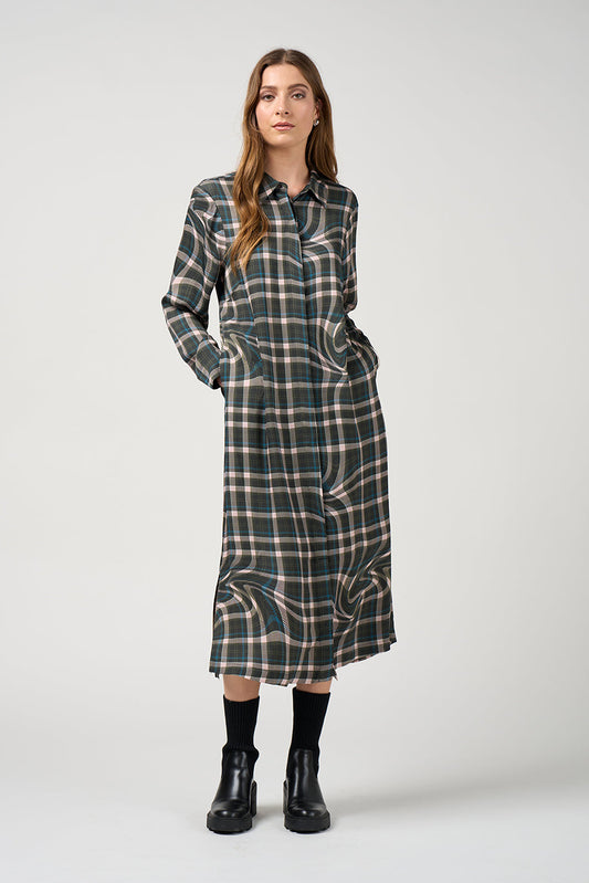 MADLY SWEETLY ILLUSION SHIRT DRESS - KHAKI MULTI - THE VOGUE STORE