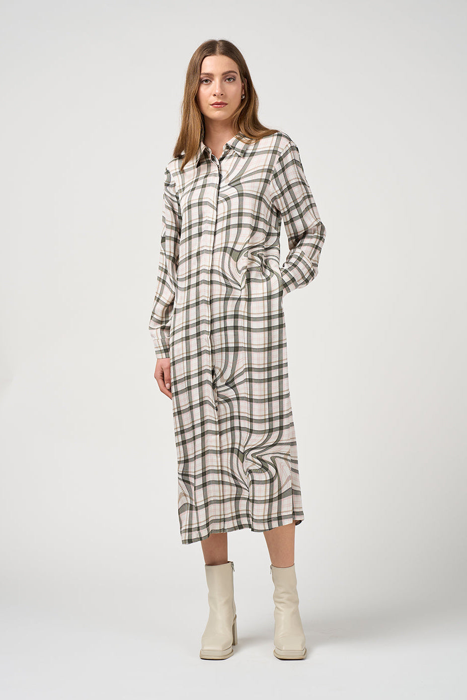 MADLY SWEETLY ILLUSION SHIRT DRESS - PUMICE - THE VOGUE STORE