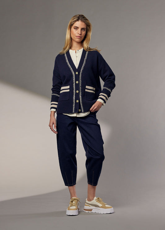 MADLY SWEETLY SADDLE ROW CARDI - NAVY - THE VOGUE STORE