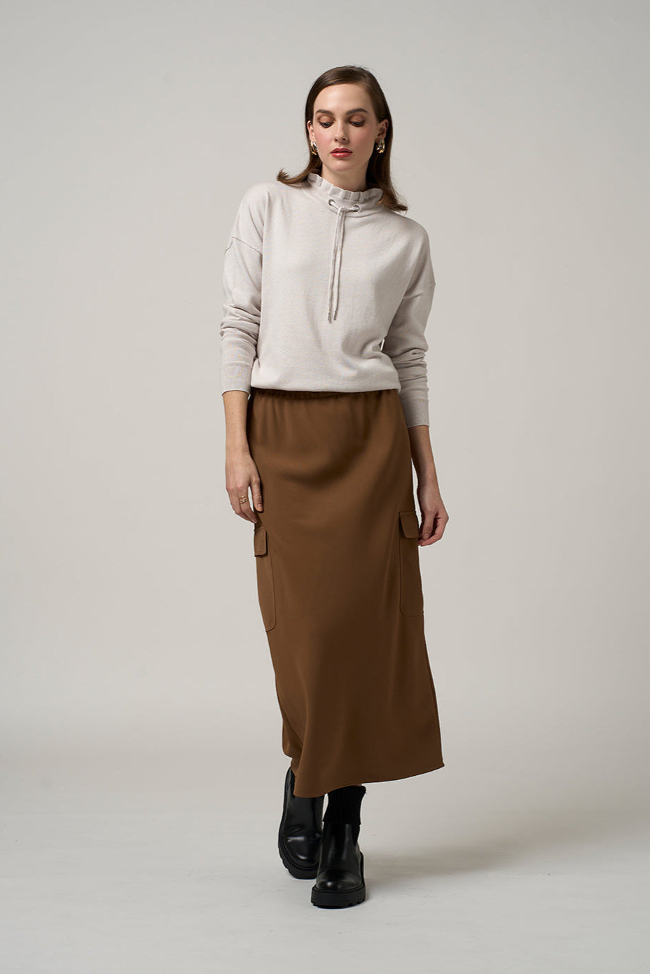MADLY SWEETLY EVERYWEAR DRAWSTRING SWEATER - SILVER - THE VOGUE STORE