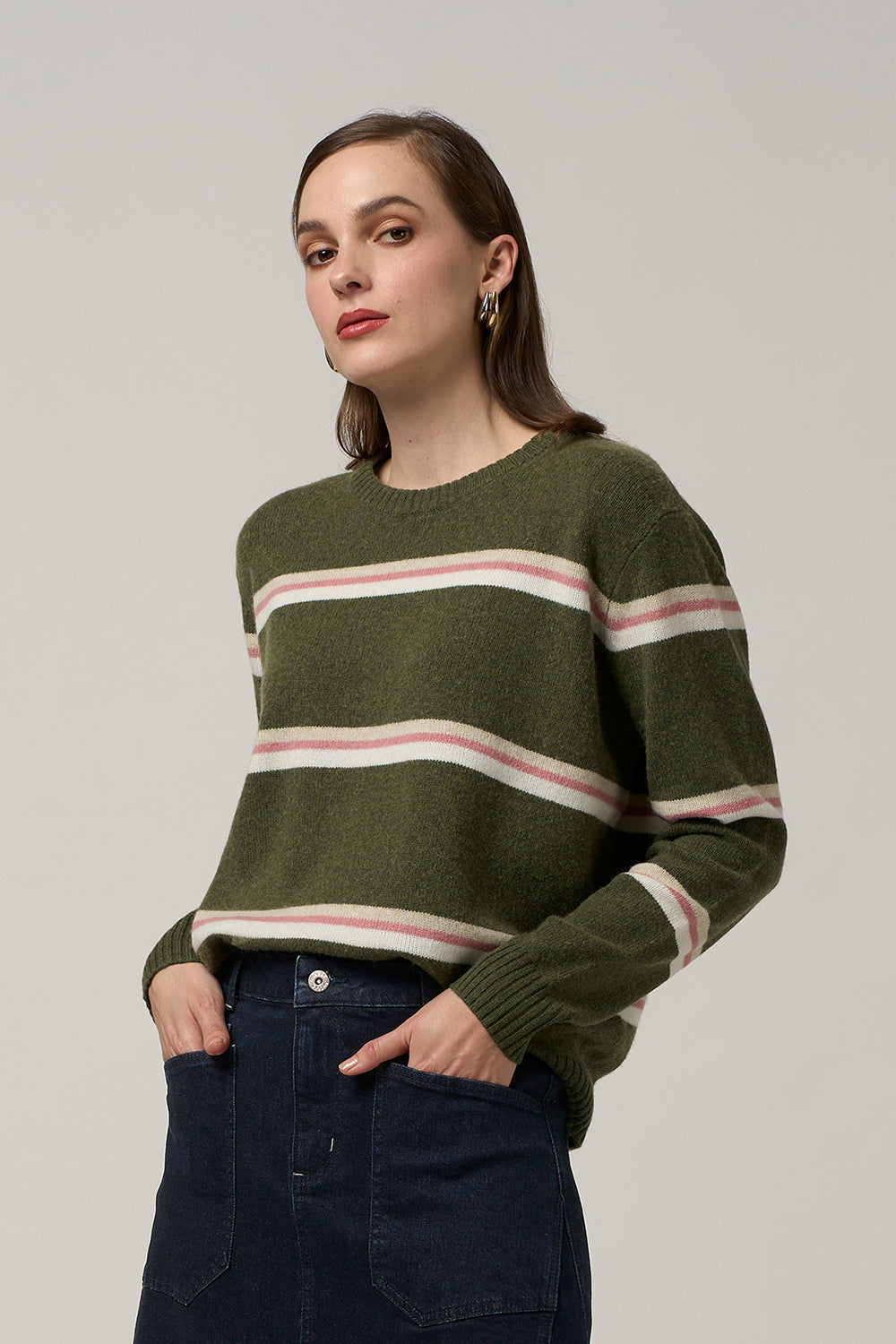 MADLY SWEETLY COMPASS STRIPE SWEATER - GRASS - THE VOGUE STORE