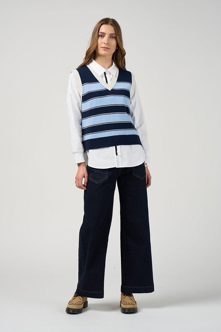 MADLY SWEETLY COLLEGE VEST - NAVY/BLUE - THE VOGUE STORE