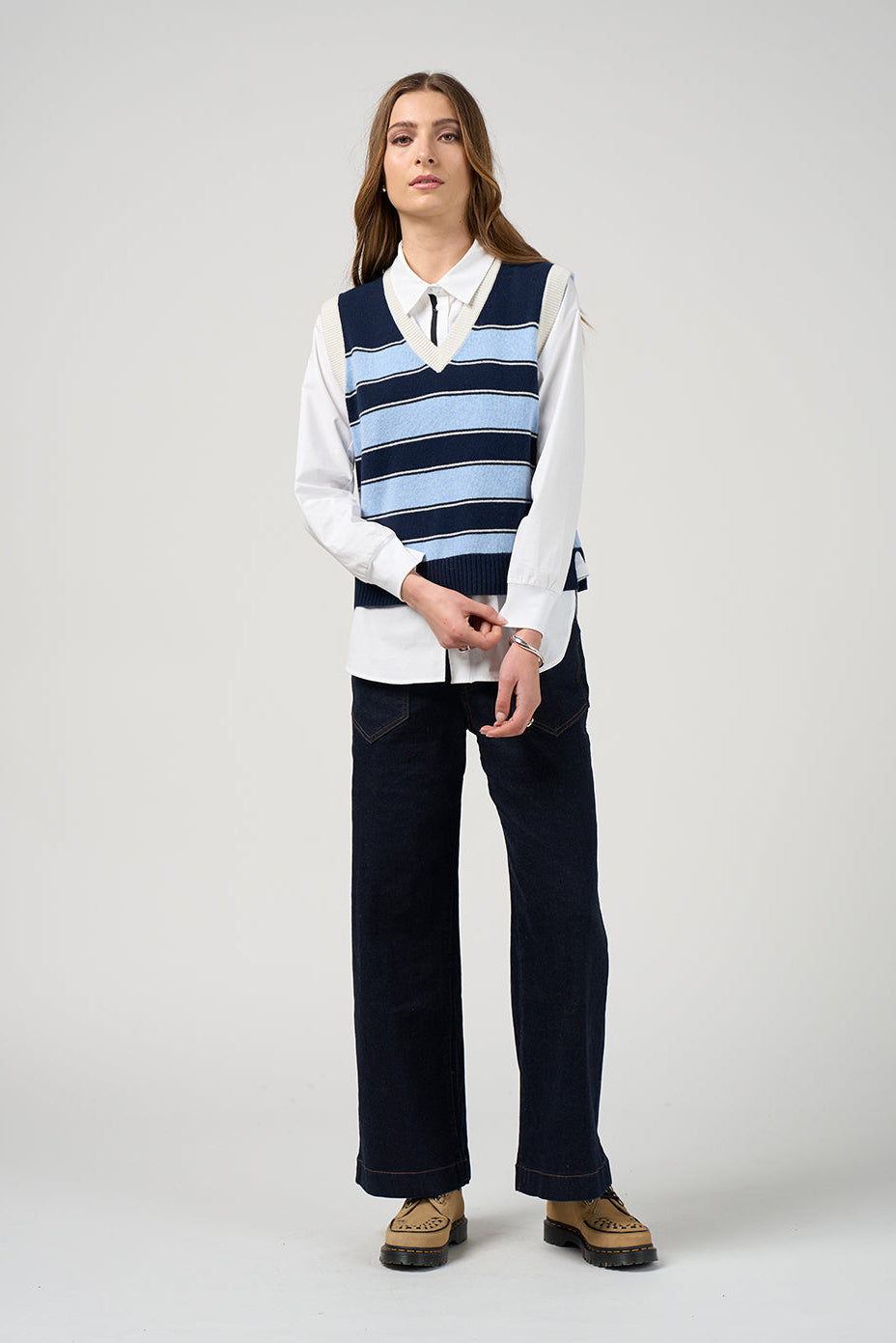 MADLY SWEETLY COLLEGE VEST - NAVY/BLUE - THE VOGUE STORE
