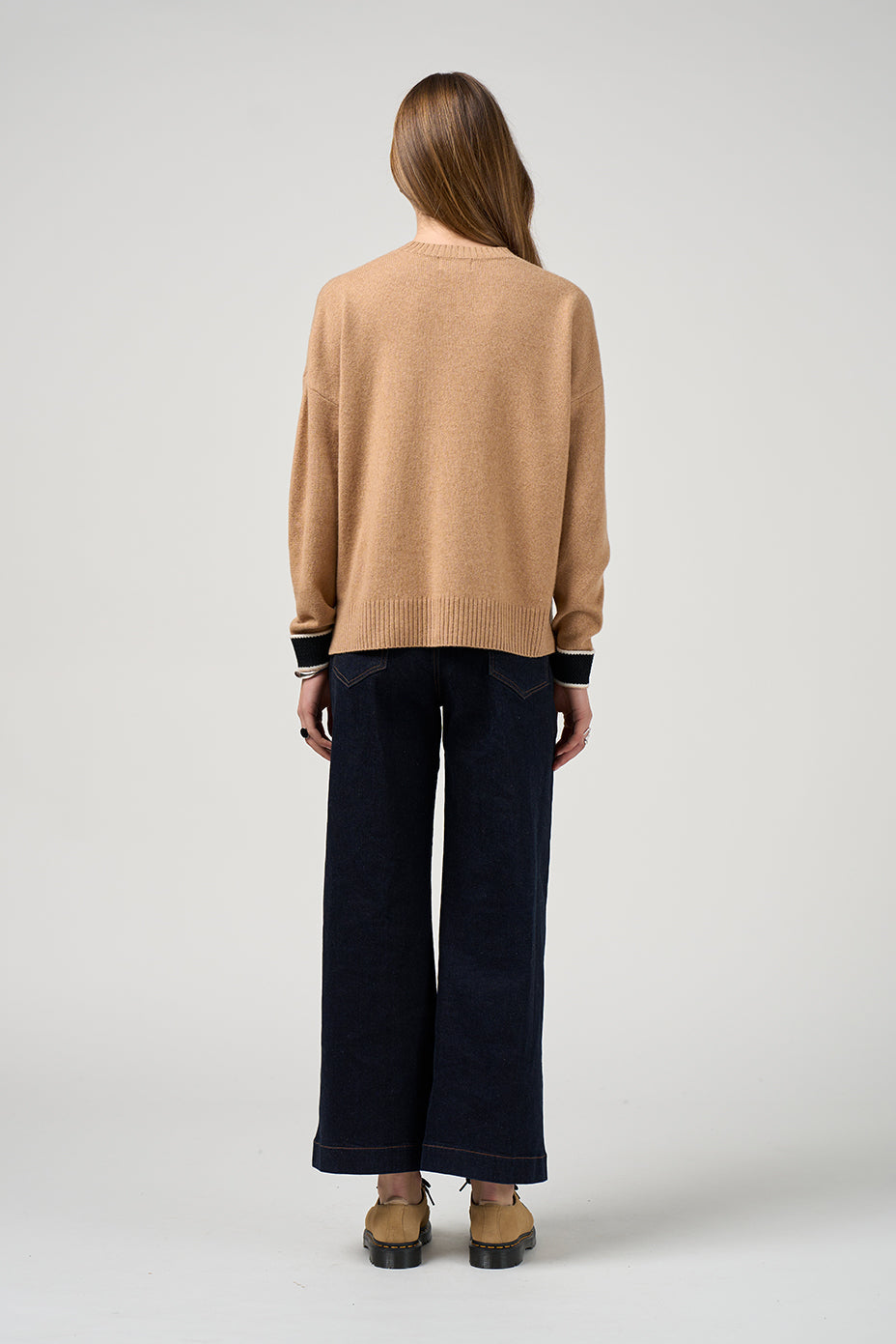 MADLY SWEETLY COLLEGE SWEATER - CAMEL/BLACK - THE VOGUE STORE