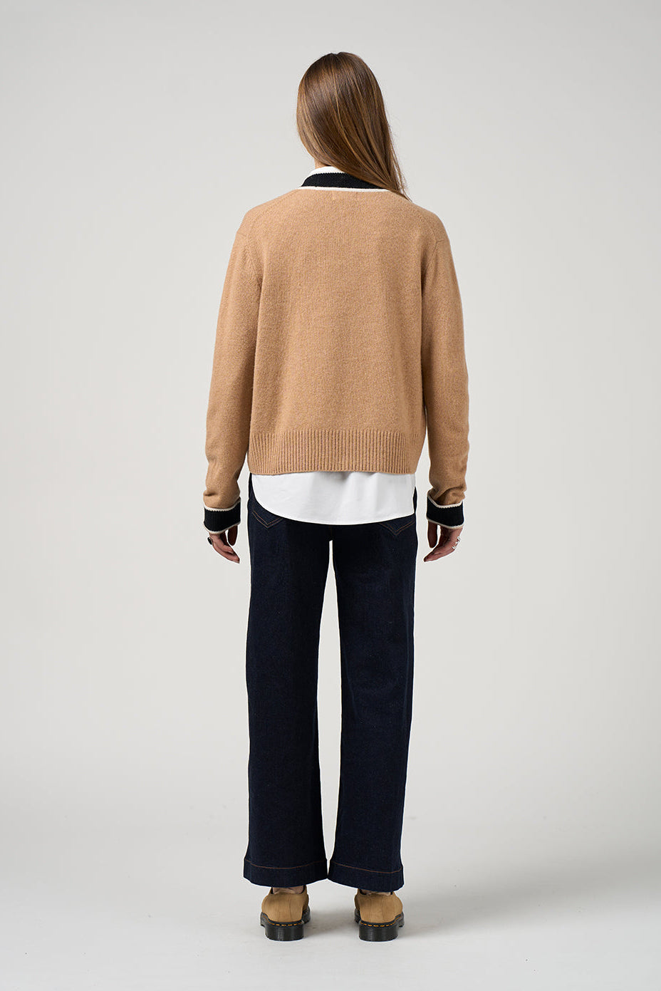 MADLY SWEETLY COLLEGE CARDI - CAMEL/BLACK - THE VOGUE STORE