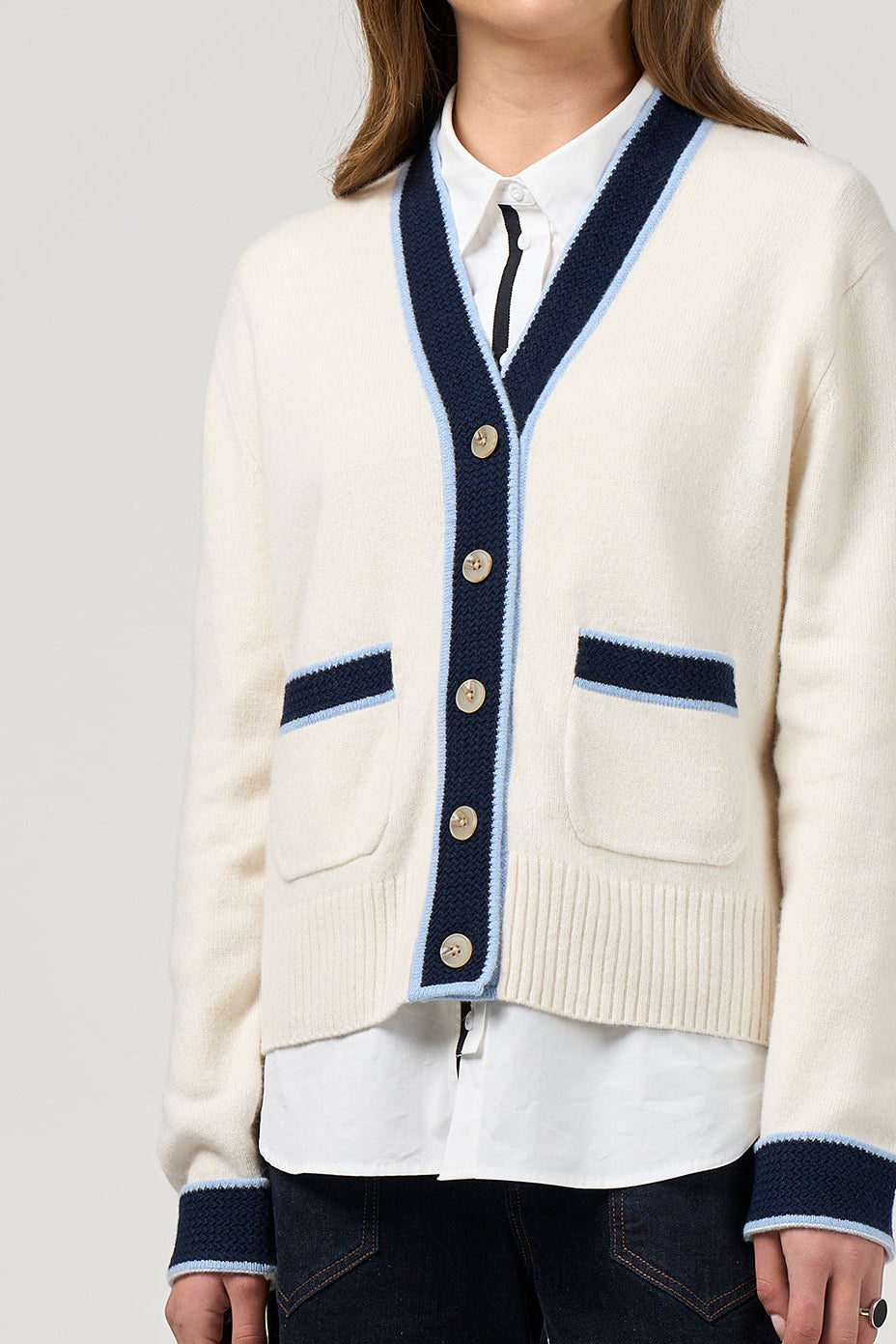 MADLY SWEETLY COLLEGE CARDI - WINTER WHITE - THE VOGUE STORE