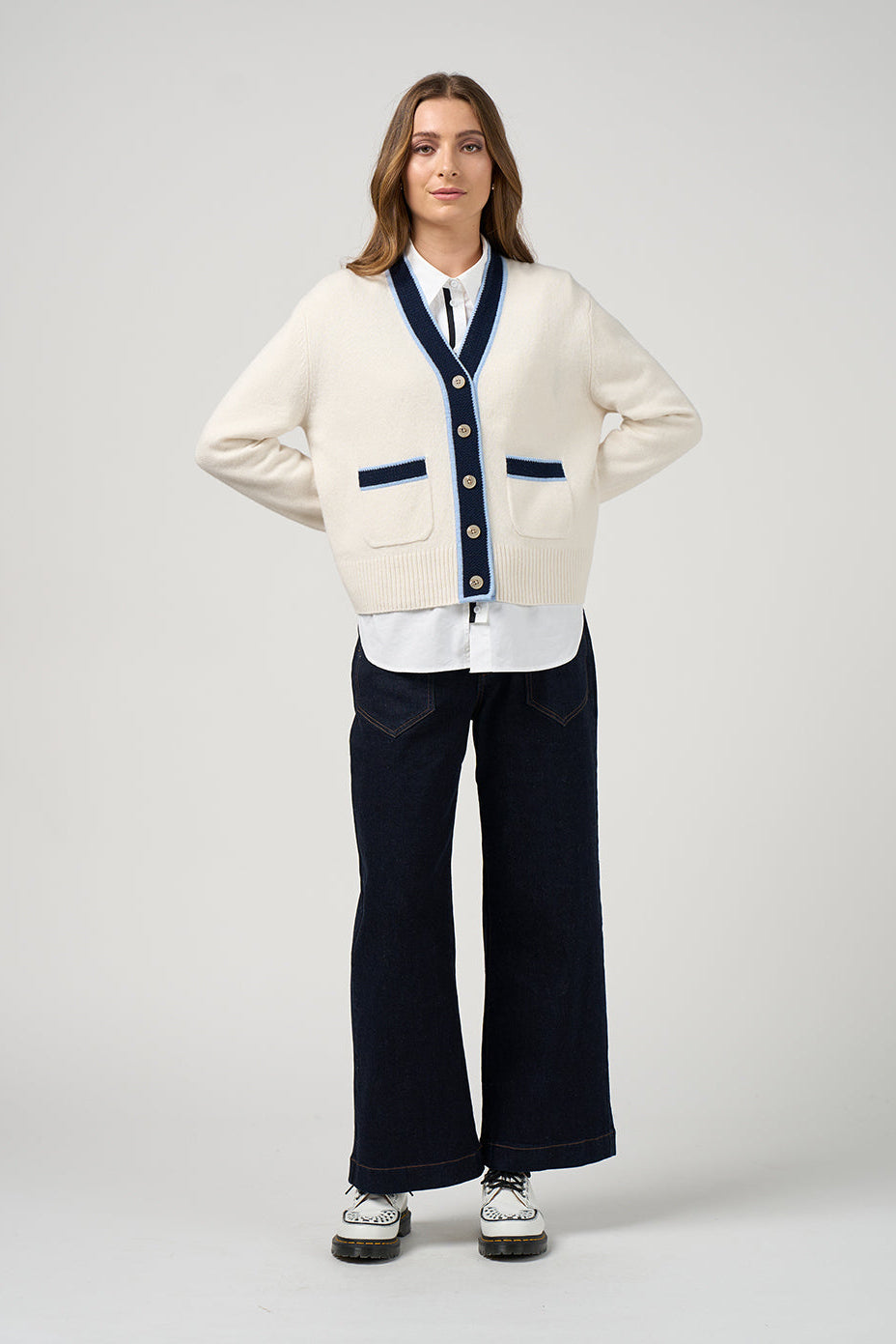 MADLY SWEETLY COLLEGE CARDI - WINTER WHITE - THE VOGUE STORE