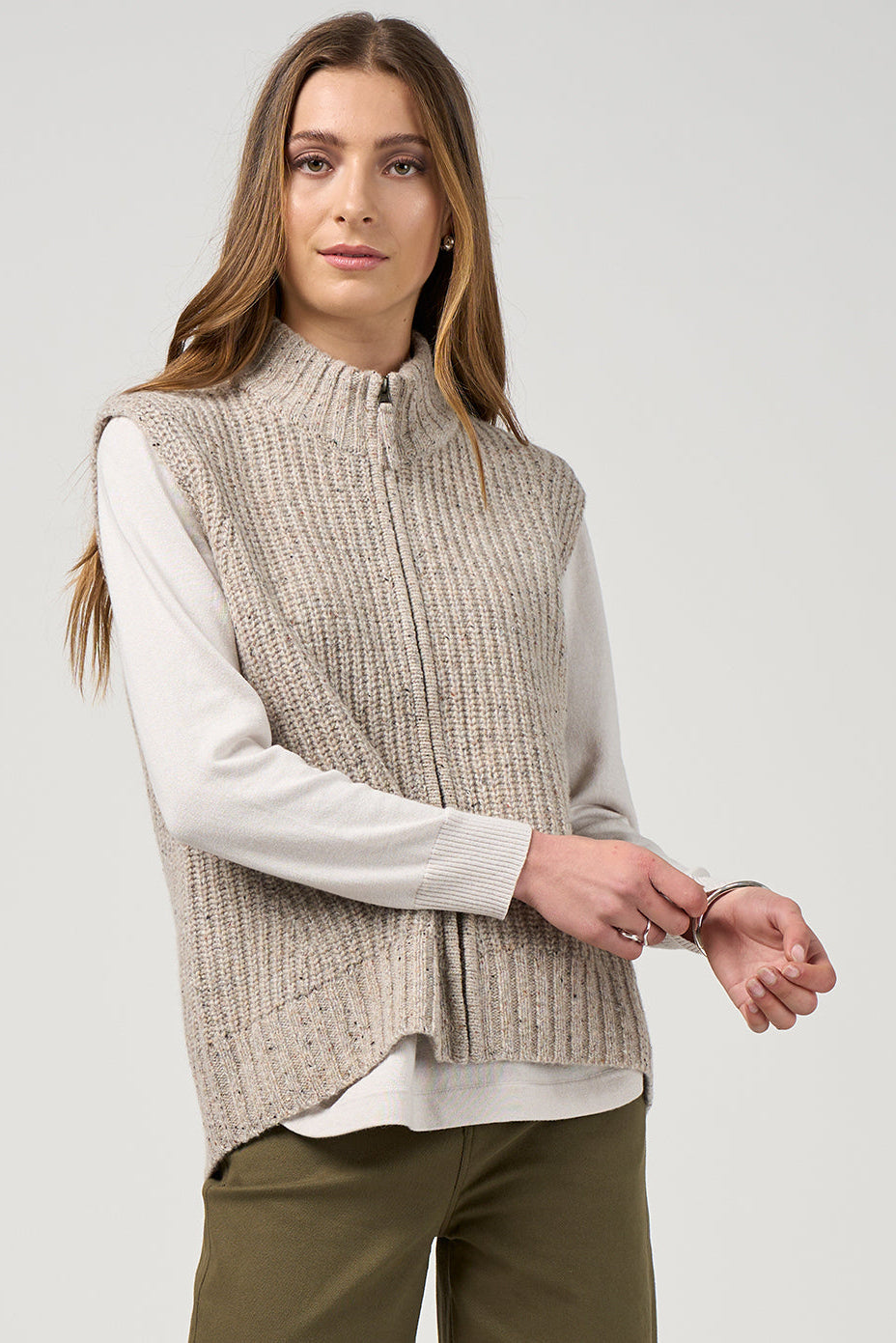 MADLY SWEETLY CAMPFIRE VEST - PUMICE FLECK - THE VOGUE STORE