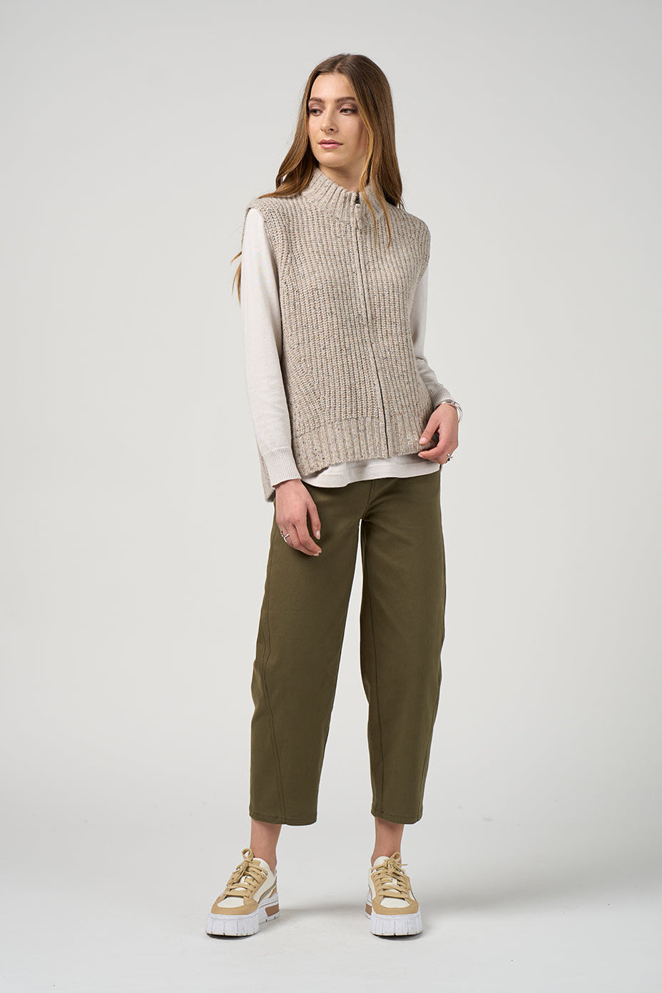 MADLY SWEETLY CAMPFIRE VEST - PUMICE FLECK - THE VOGUE STORE