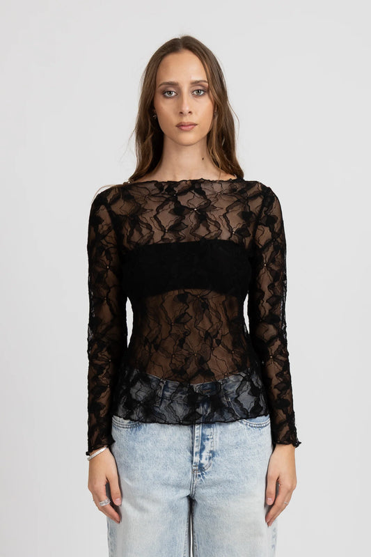 FEDERATION IRIS LONG SLEEVE TOP - BLACK - THE VOGUE STORE