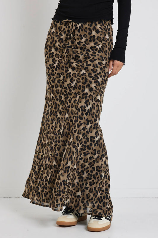 AMONG THE BRAVE RALLY LEOPARD TIE WAIST BIAS MAXI SKIRT - THE VOGUE STORE