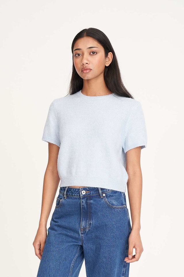 HUFFER CROP KNIT TEE - ICE BLUE - THE VOGUE STORE