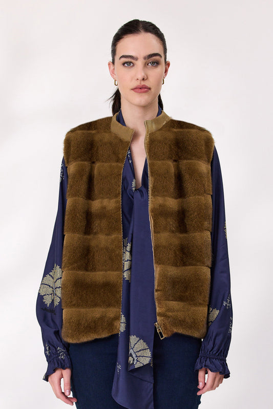 DESIGN NATION DESIRE FUR VEST - GOLD - THE VOGUE STORE