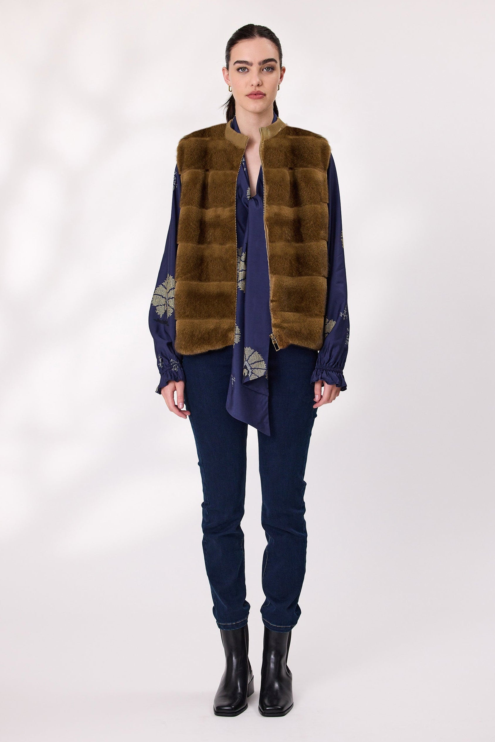 DESIGN NATION DESIRE FUR VEST - GOLD - THE VOGUE STORE