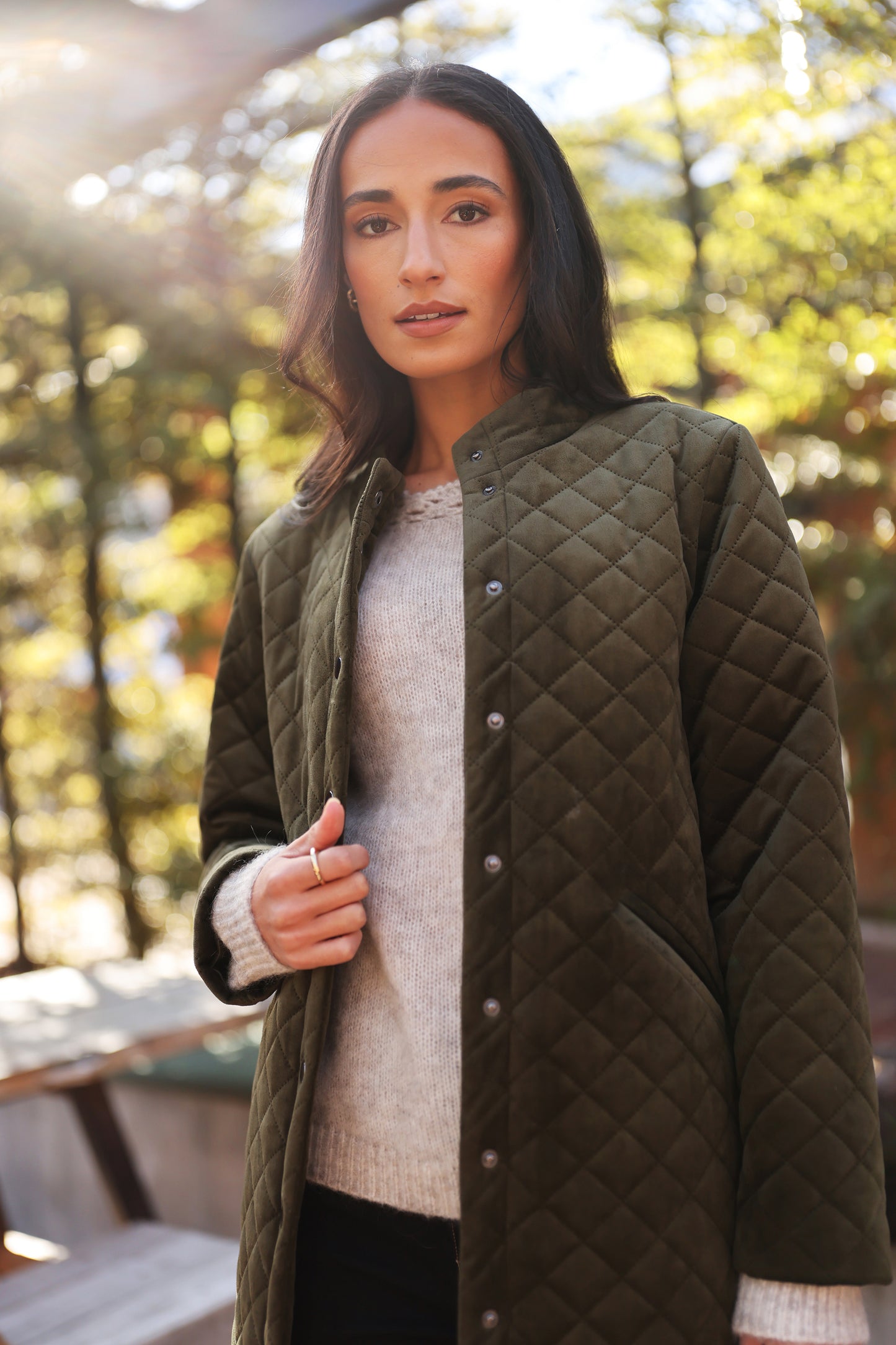 DESIGN NATION ENTRANCE COAT - KHAKI - THE VOGUE STORE