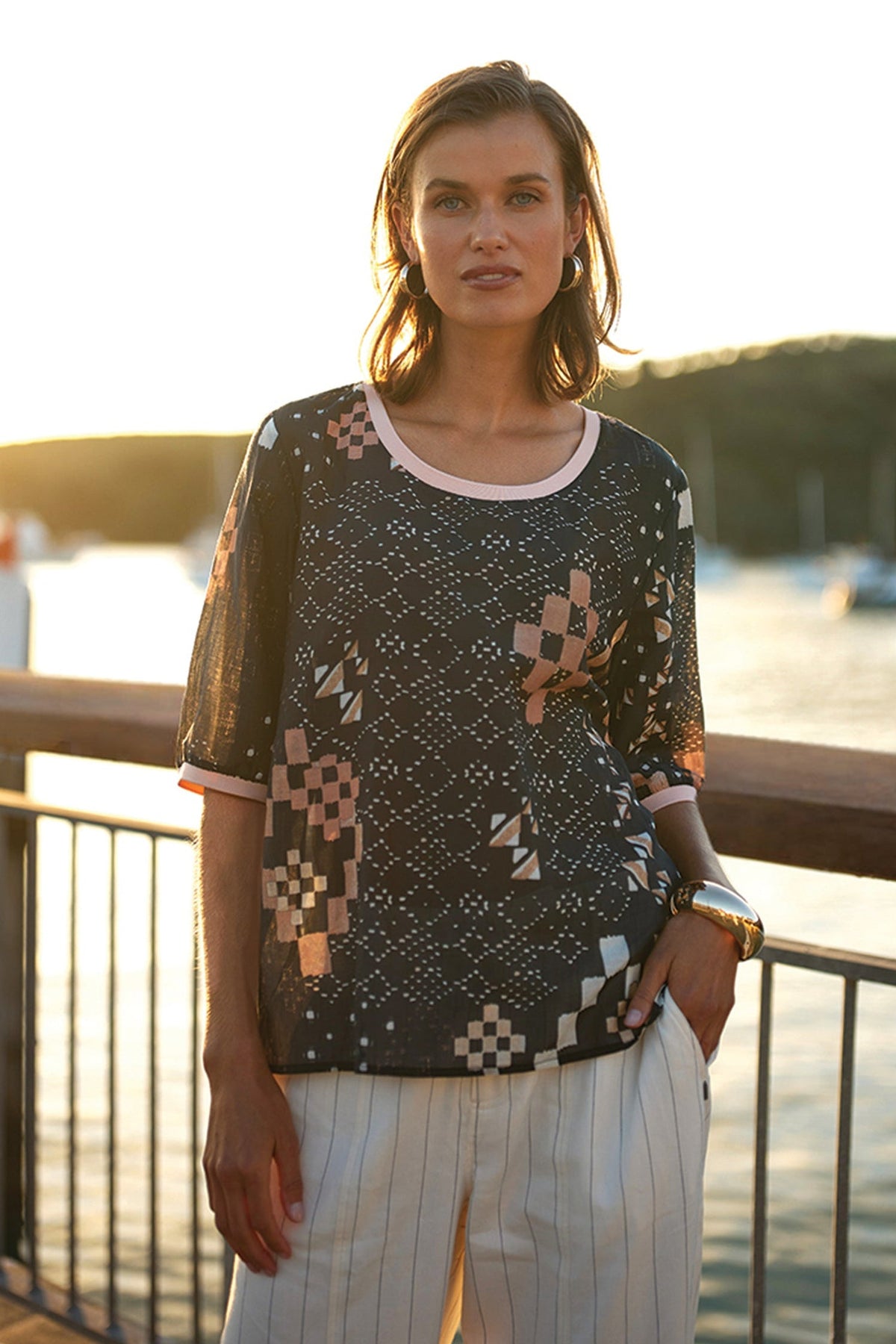 DESIGN NATION STASH WOVEN TEE - THE VOGUE STORE