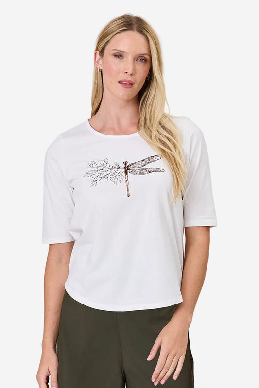 DUO ESSENTIAL TEE - WHITE DRAGONFLY - THE VOGUE STORE