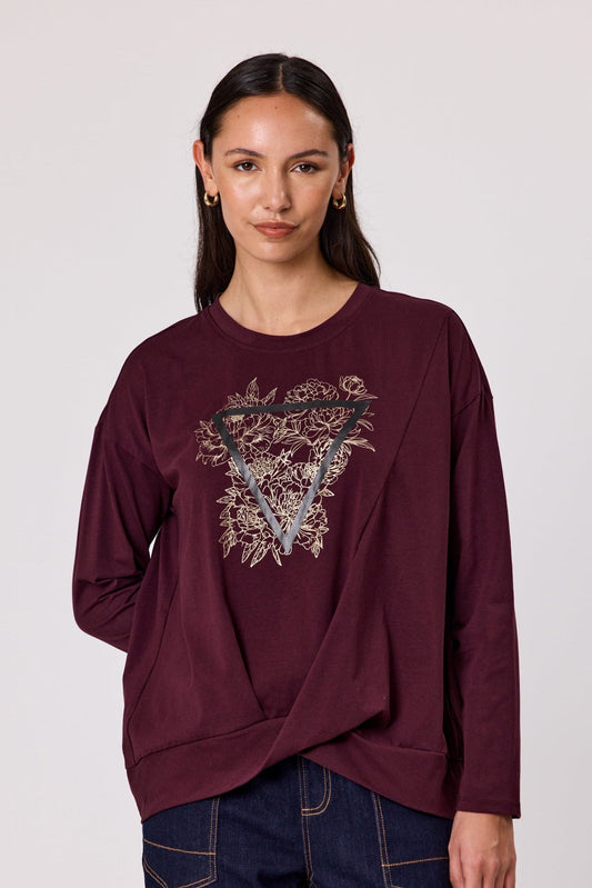 DUO PRISM LONG SLEEVE TEE - MERLOT - THE VOGUE STORE