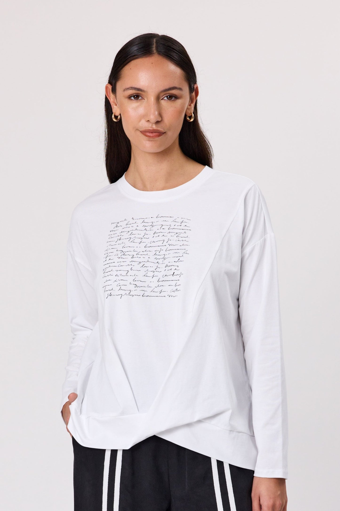 DUO PRISM LONG SLEEVE TEE - WHITE - THE VOGUE STORE