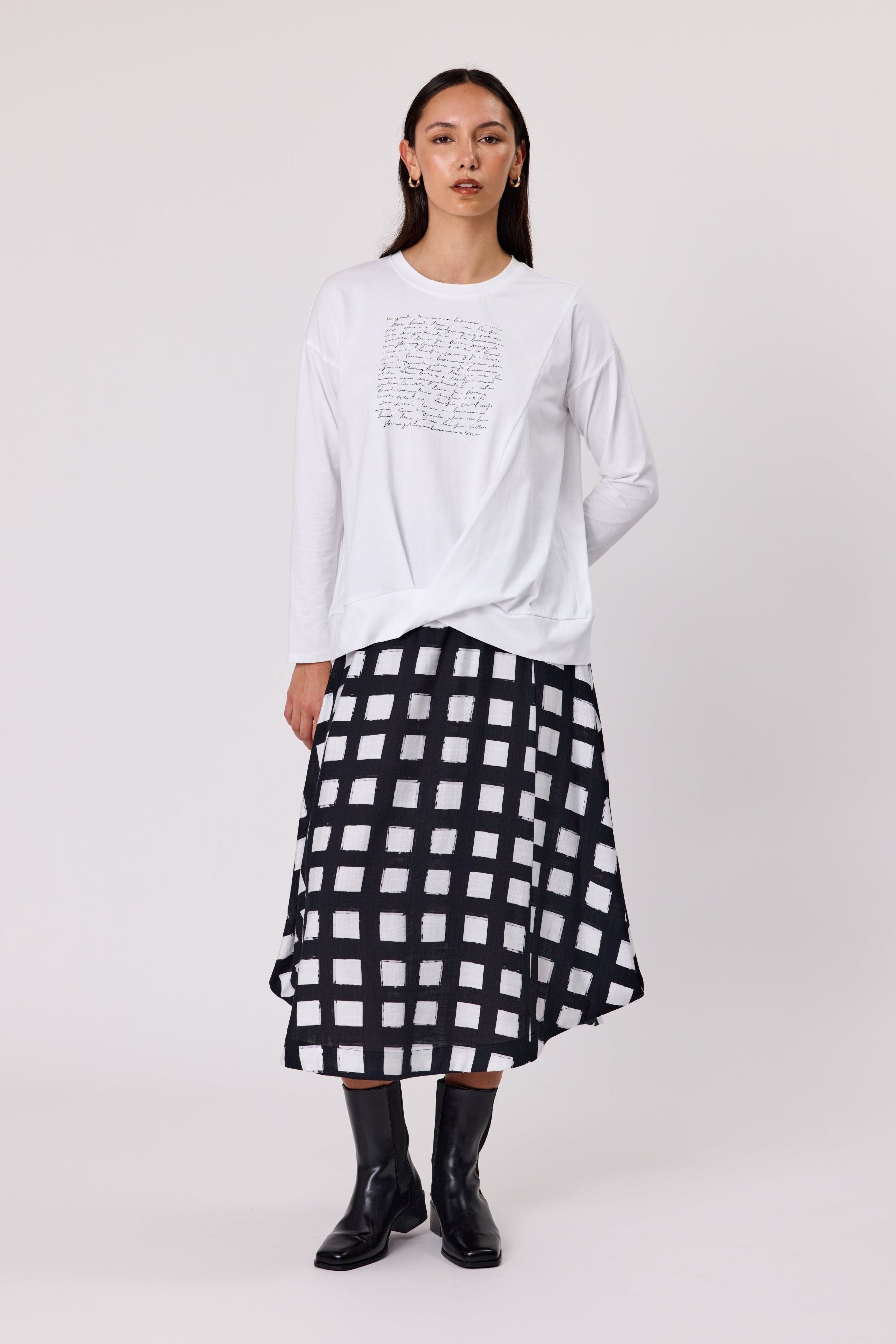 DUO PRISM LONG SLEEVE TEE - WHITE - THE VOGUE STORE