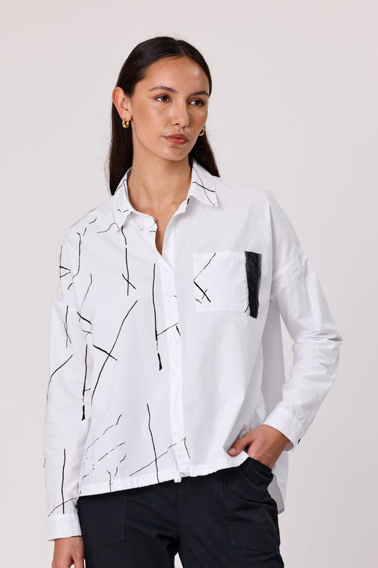 DUO MOXIE TIE HEM SHIRT - WHITE MIX - THE VOGUE STORE