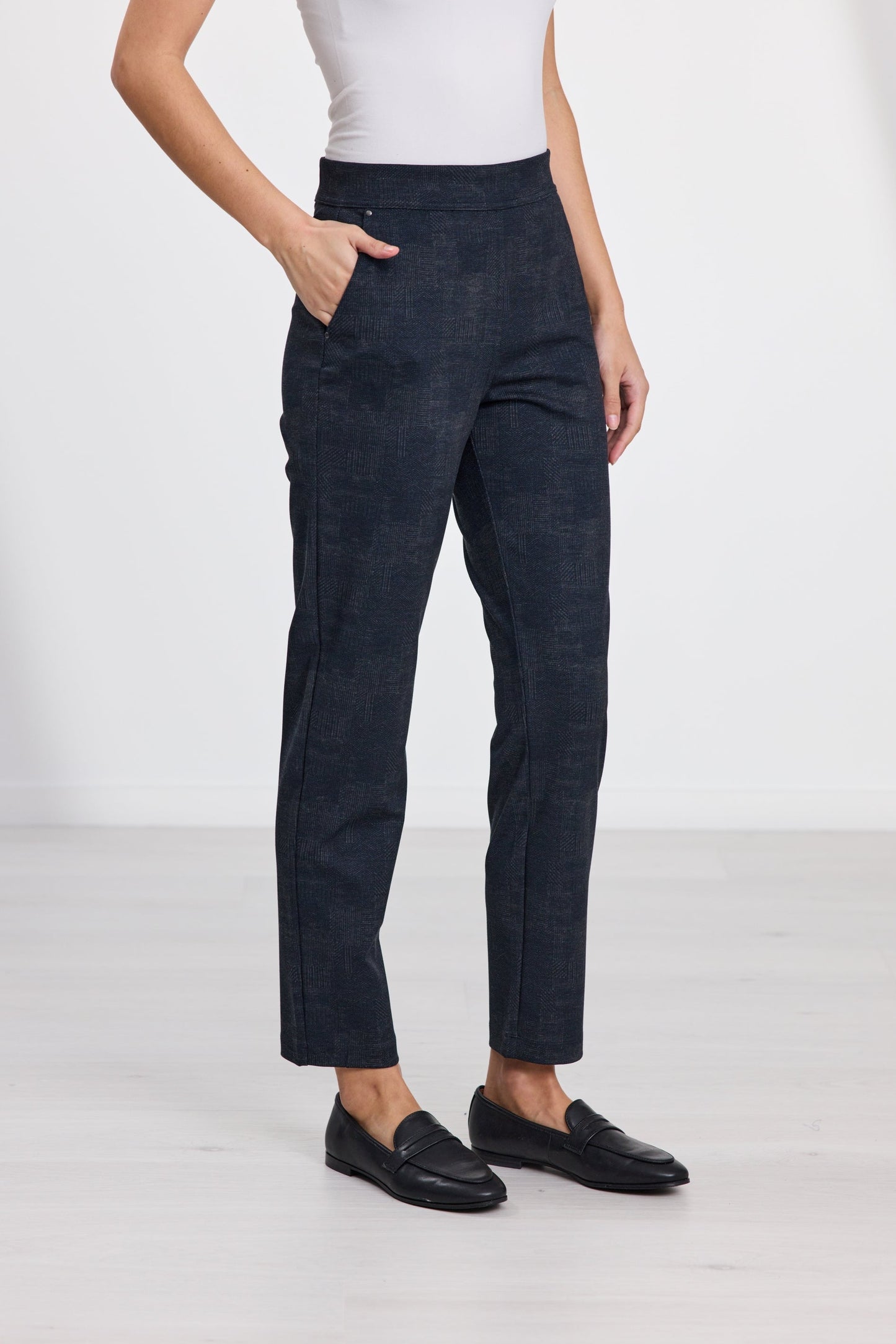 NEWPORT OWEN PONTI PANT - NAVY GRID PRINT - THE VOGUE STORE