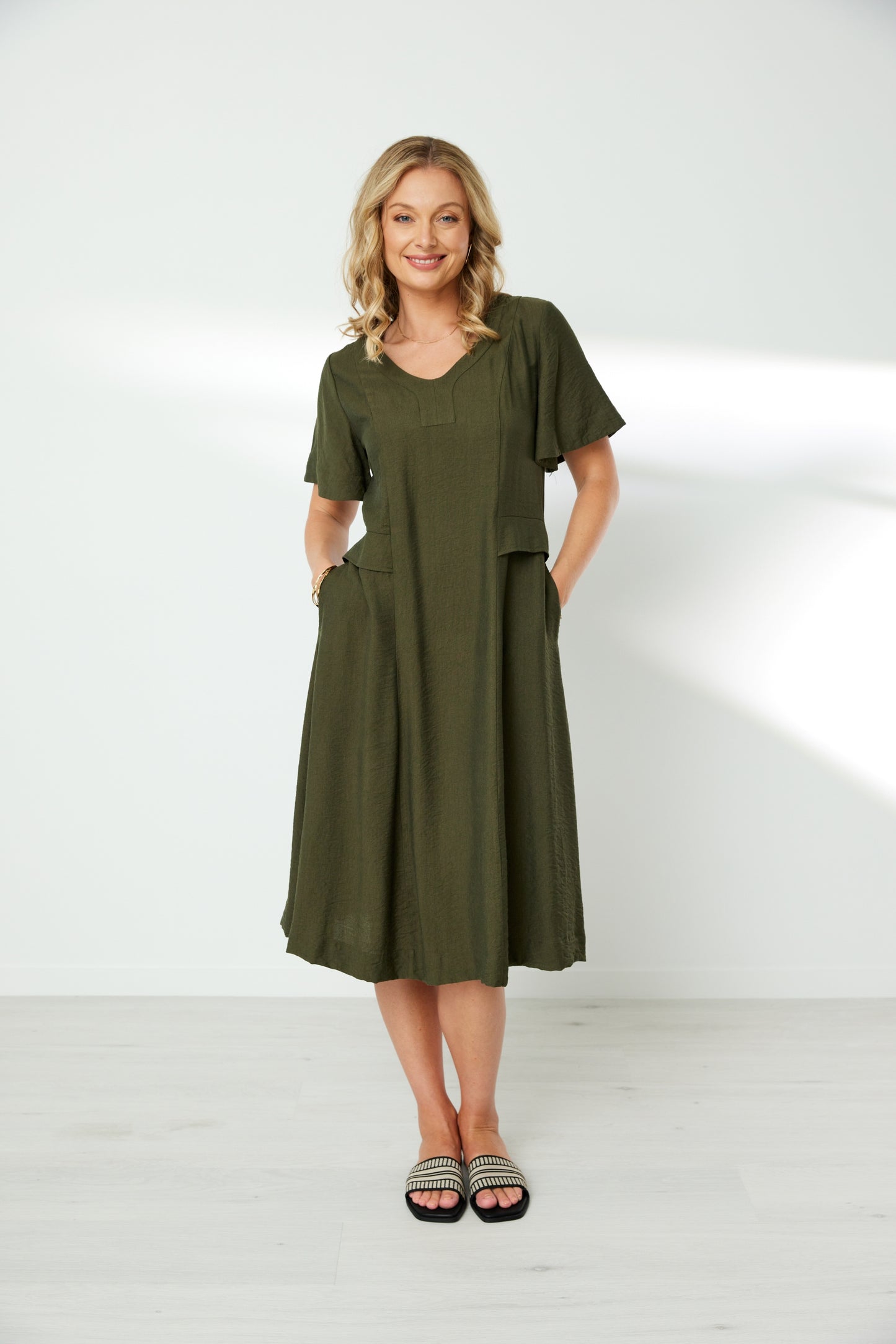 NEWPORT TRACE DRESS - KHAKI - THE VOGUE STORE