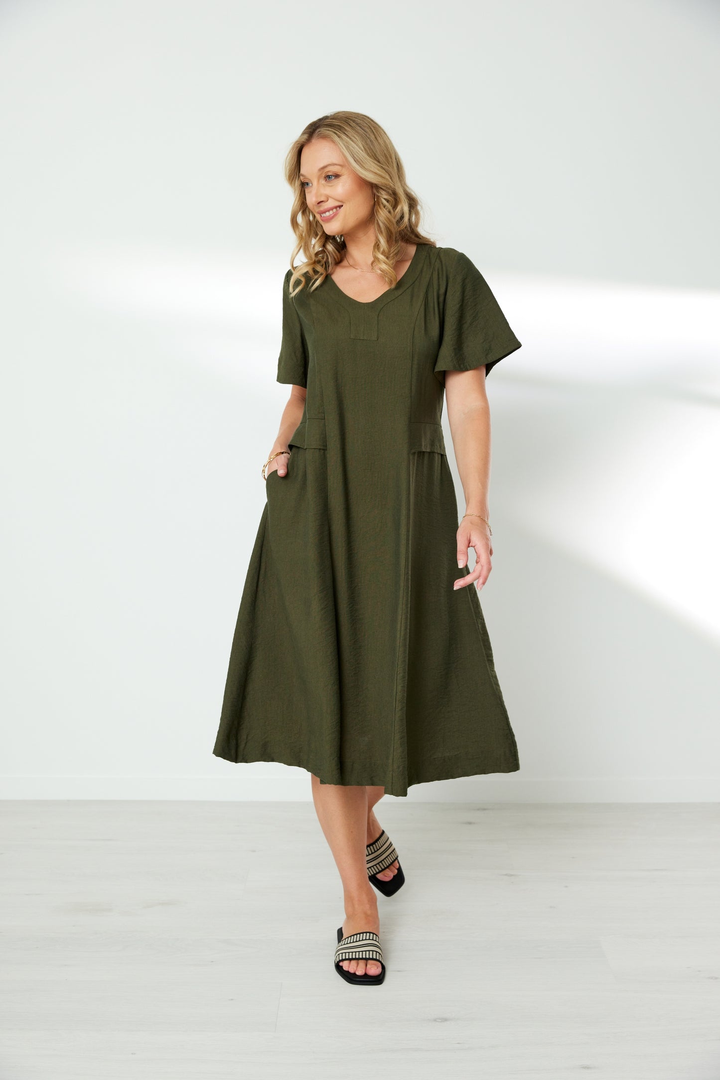 NEWPORT TRACE DRESS - KHAKI - THE VOGUE STORE