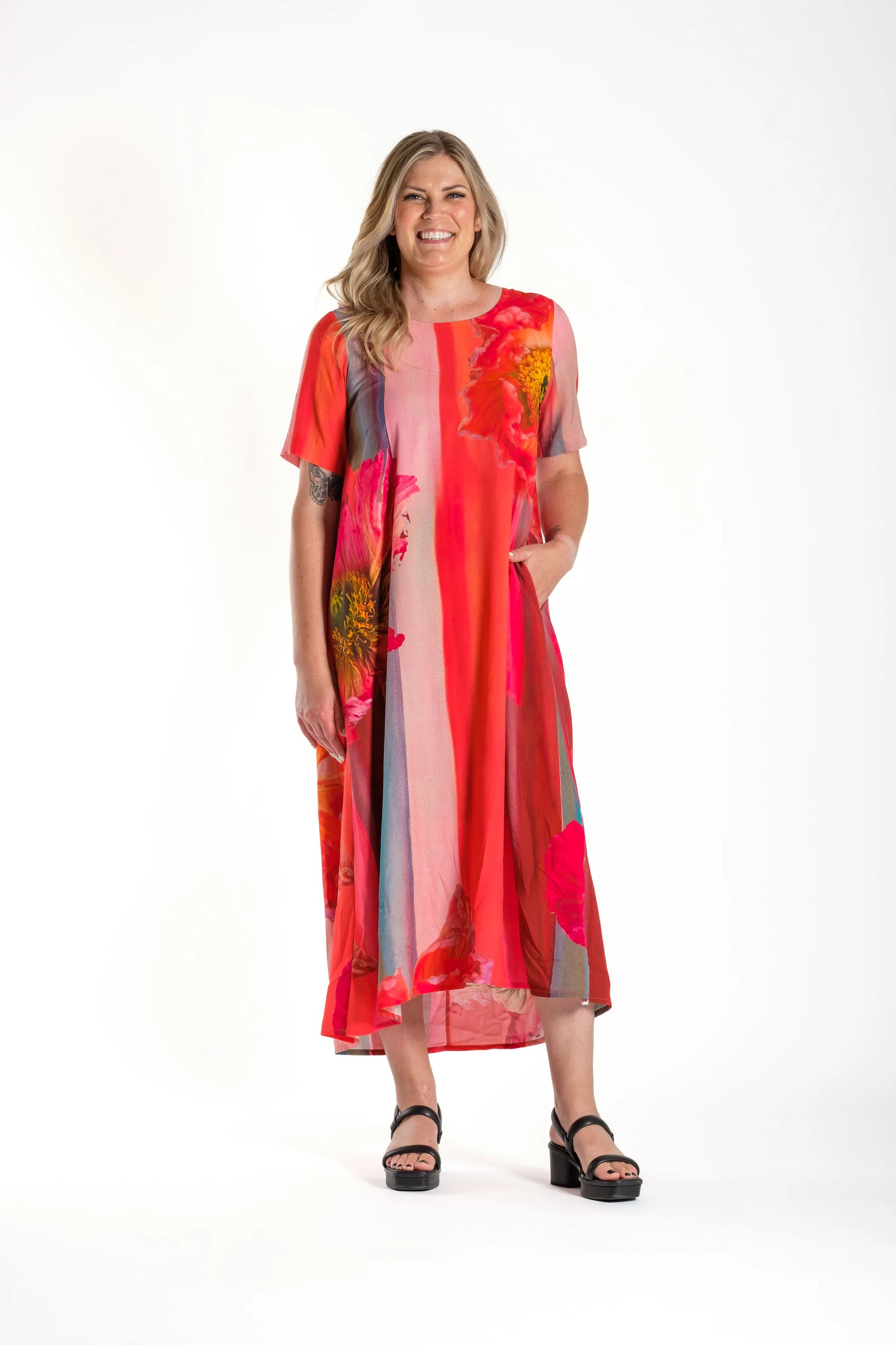 DEEANNE HOBBS MENAKA DRESS - VIBRANT POPPIES - THE VOGUE STORE