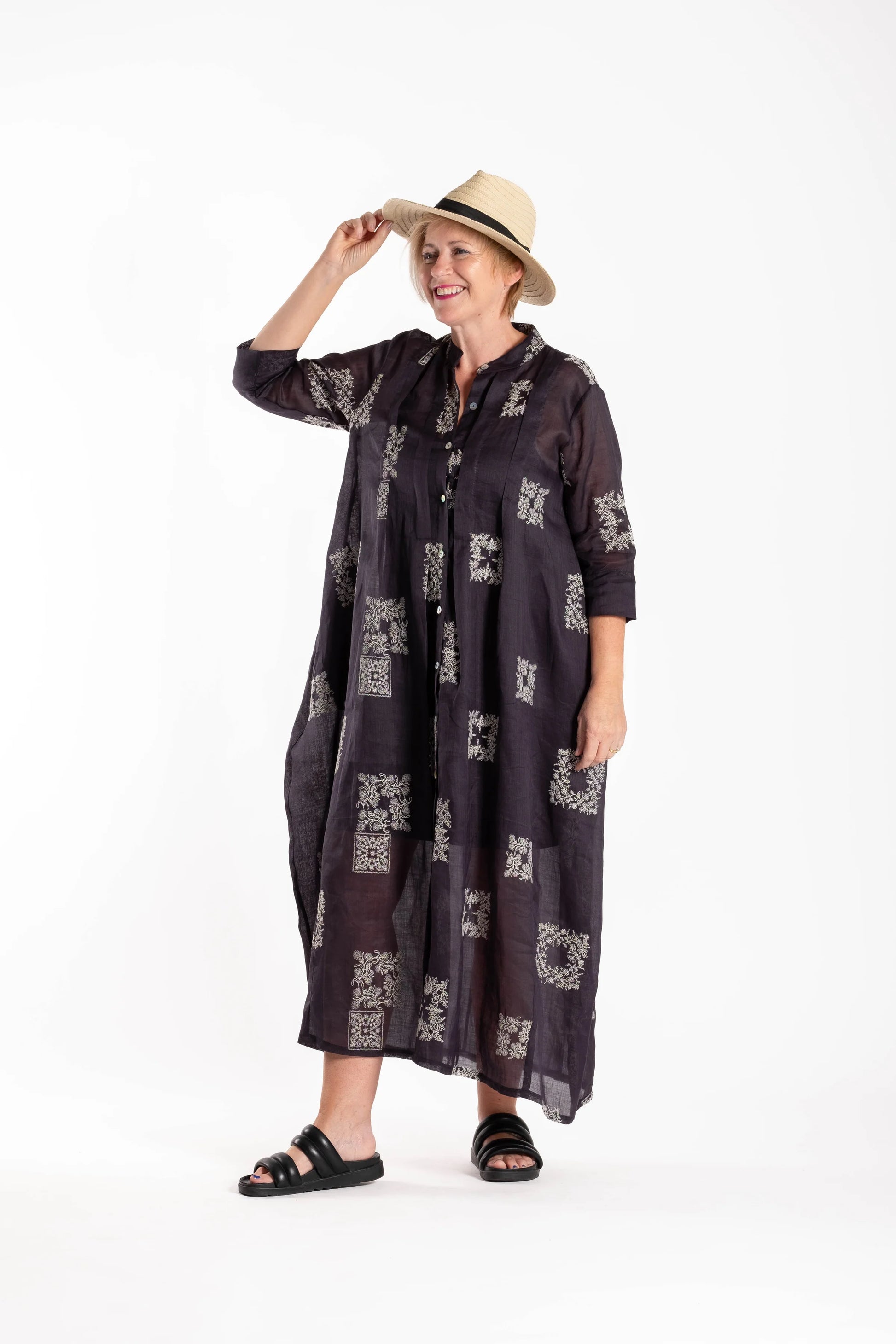 DEEANNE HOBBS FRENCH ME DRESS - CREAM/BLACK EMBROIDERED - THE VOGUE STORE