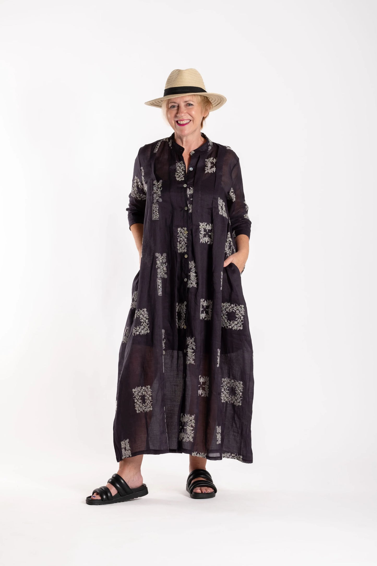 DEEANNE HOBBS FRENCH ME DRESS - CREAM/BLACK EMBROIDERED - THE VOGUE STORE