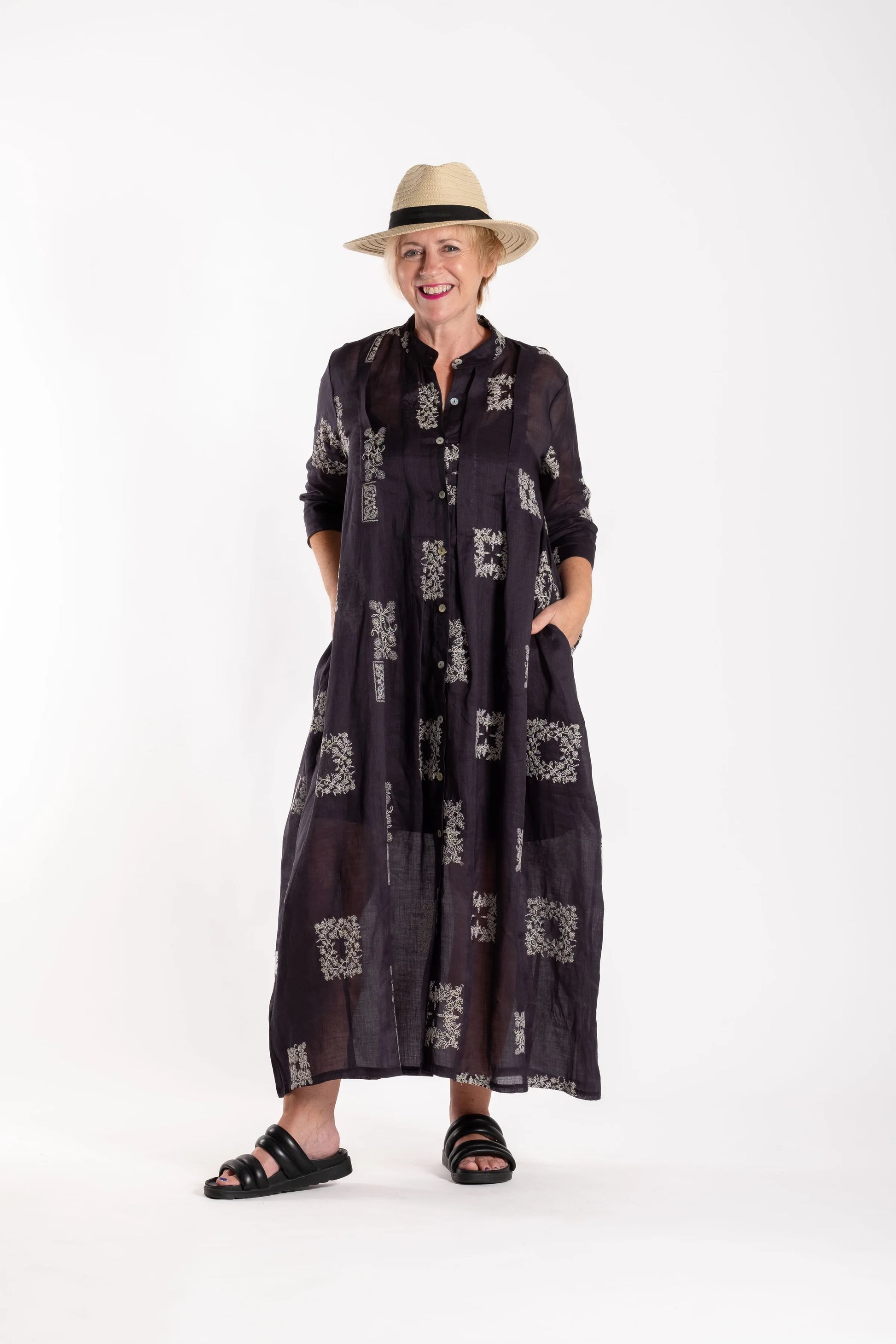 DEEANNE HOBBS FRENCH ME DRESS - CREAM/BLACK EMBROIDERED - THE VOGUE STORE