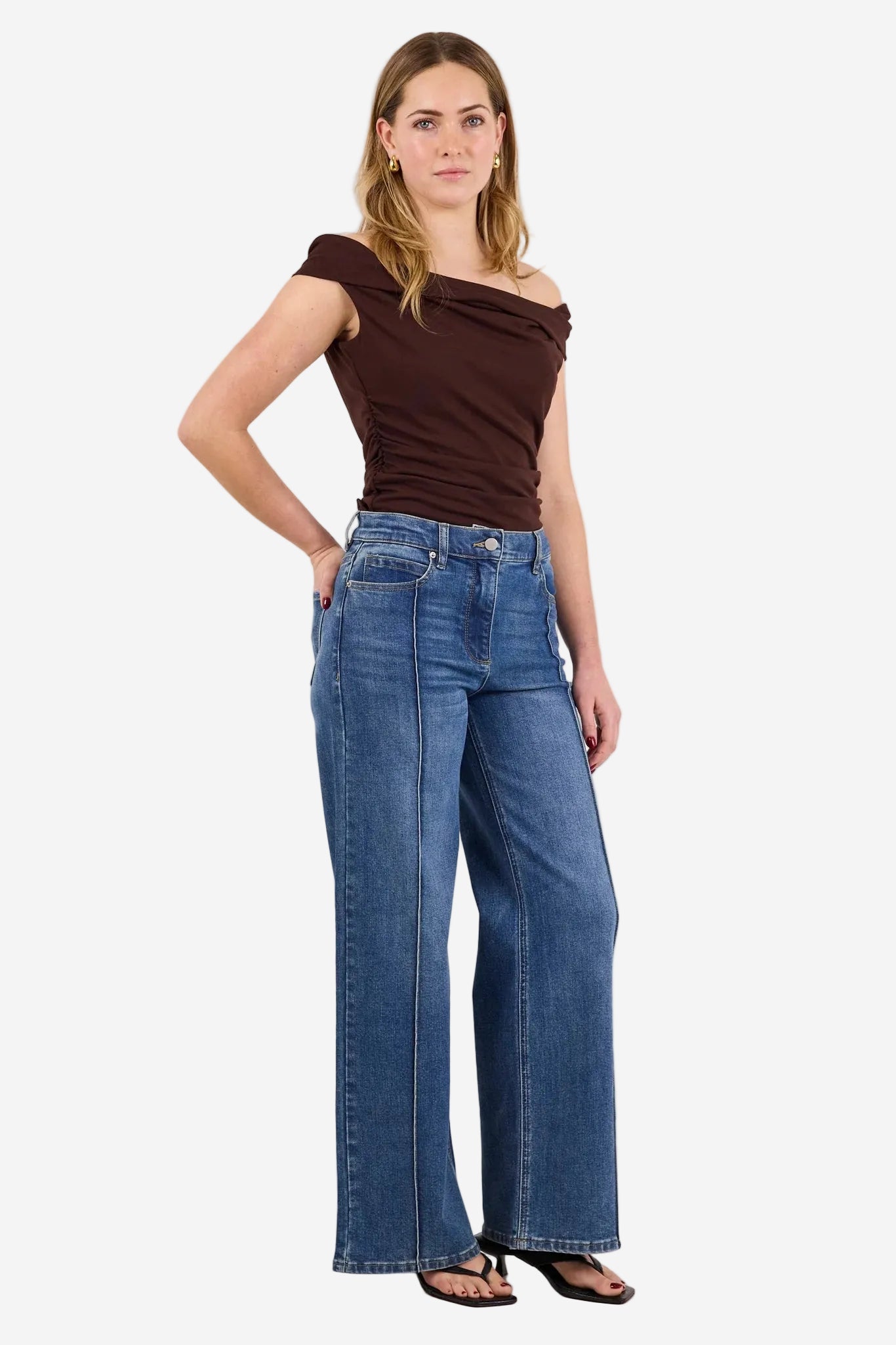 AMONG THE BRAVE FERVENT VINTAGE BLUE STRETCH FLARE PINTUCK JEANS - THE VOGUE STORE