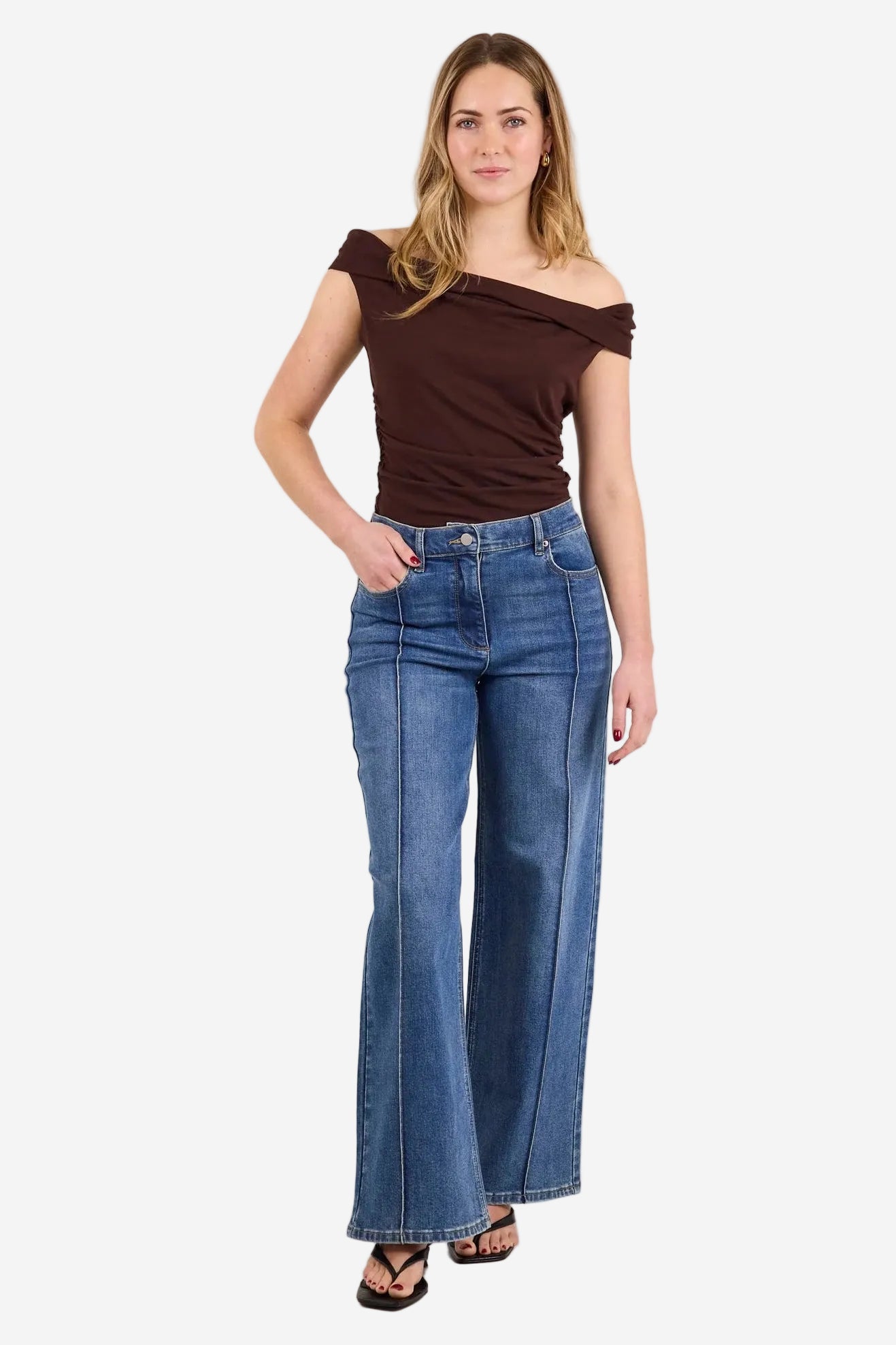 AMONG THE BRAVE FERVENT VINTAGE BLUE STRETCH FLARE PINTUCK JEANS - THE VOGUE STORE